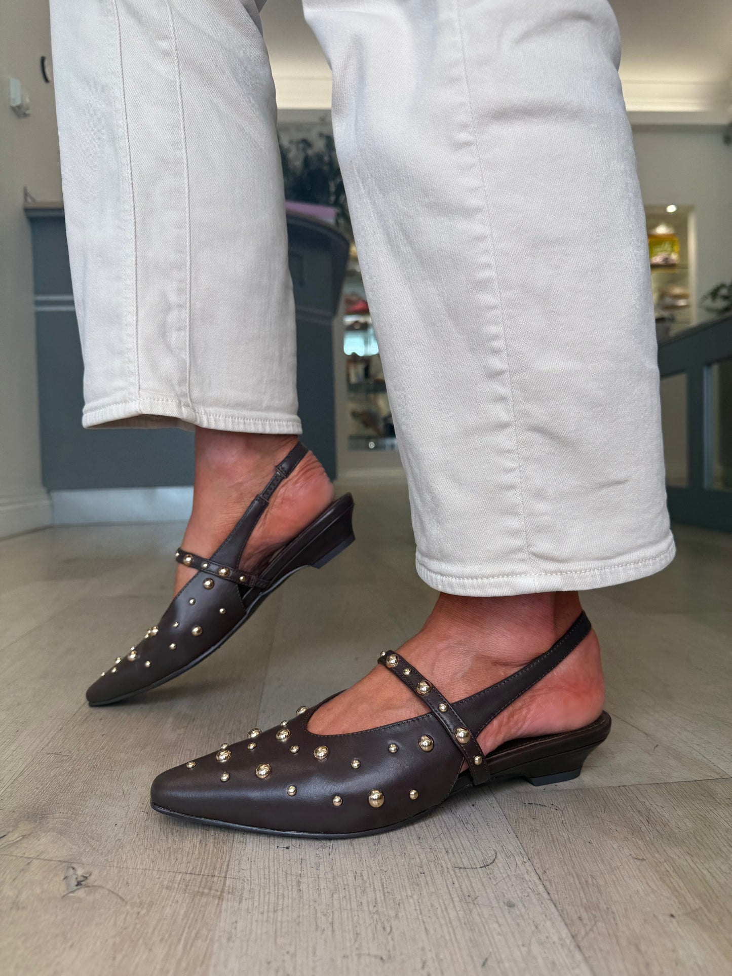 Pedro Anton (By Marian) - Dark Brown Gold Stud Sling Back