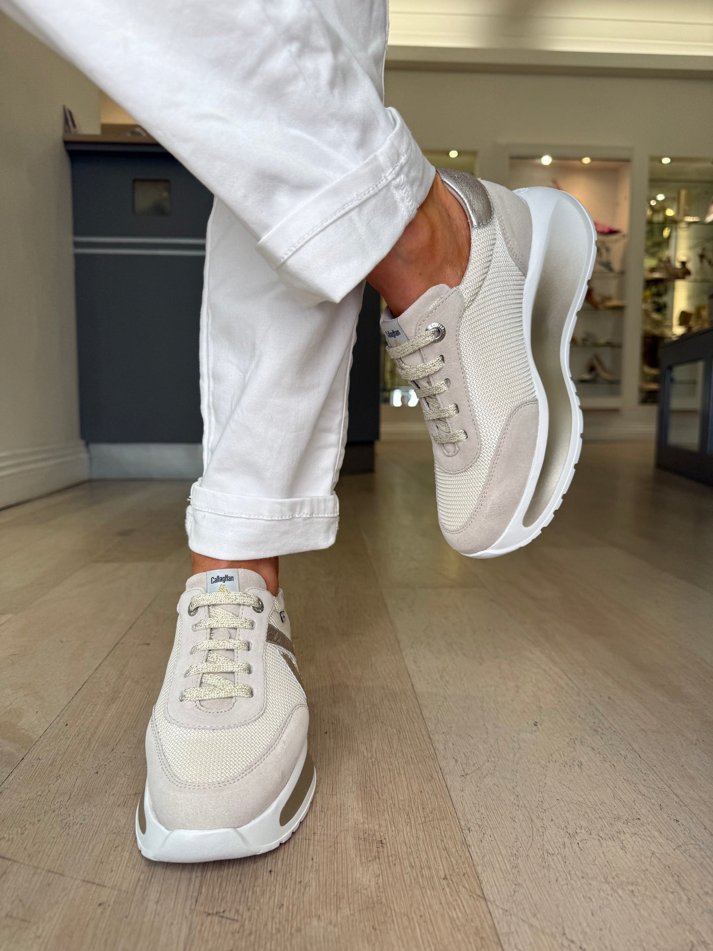 Callaghan - Soft Cream & Beige Suede Lace Up Shoe With Bronze Trim