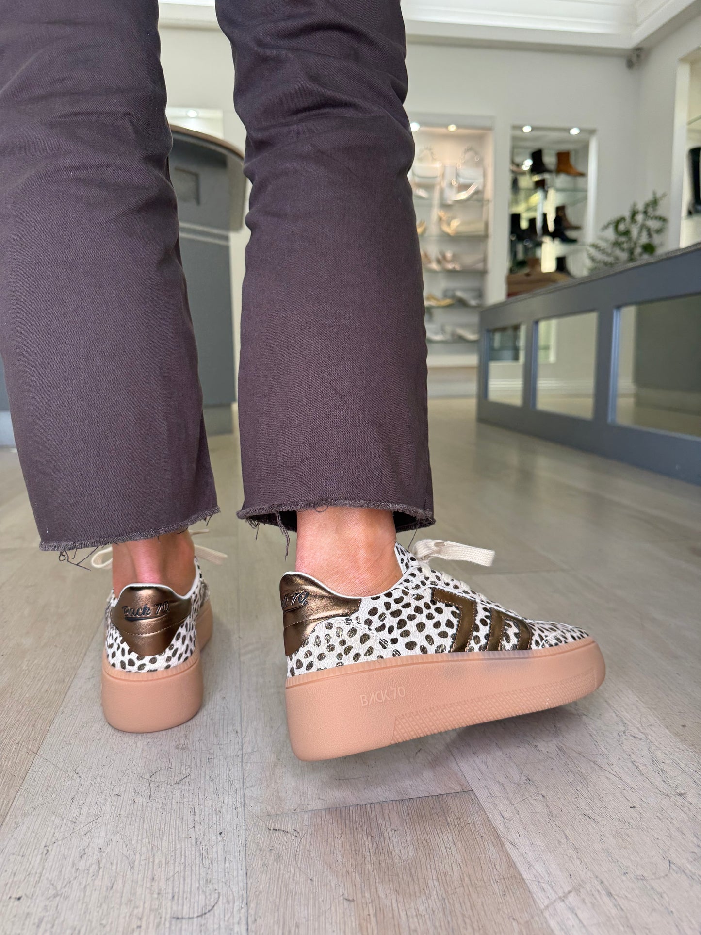 Back 70 - Cheetah Print Brown/ Bronze Mix Lace Up Flatform Trainer