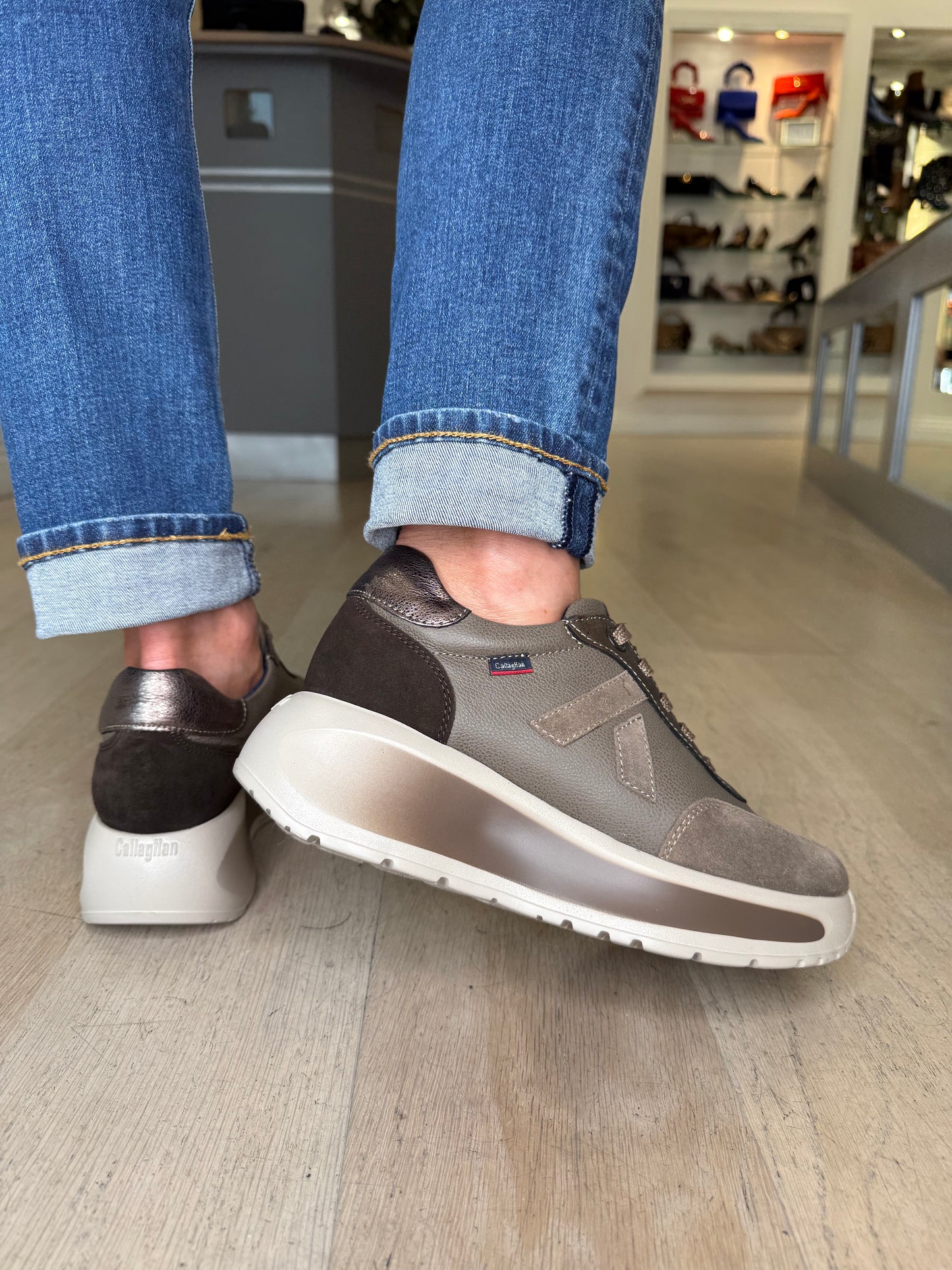 Callaghan - Brown Mix Lace Up Chunky Sole Trainer