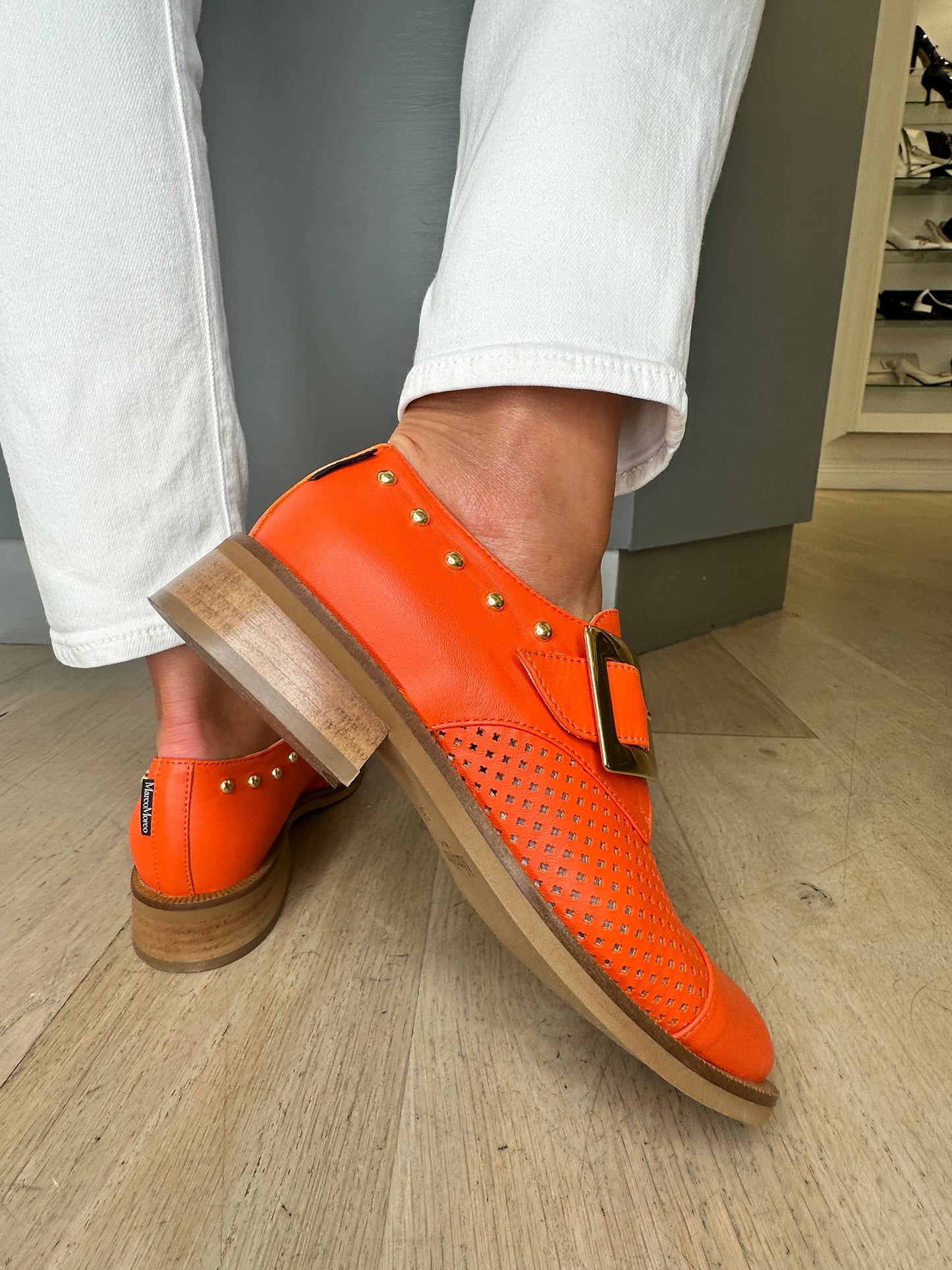 Marco Moreo - Orange Monk Strap Brogue With Gold Buckle & Gold Stud Trim