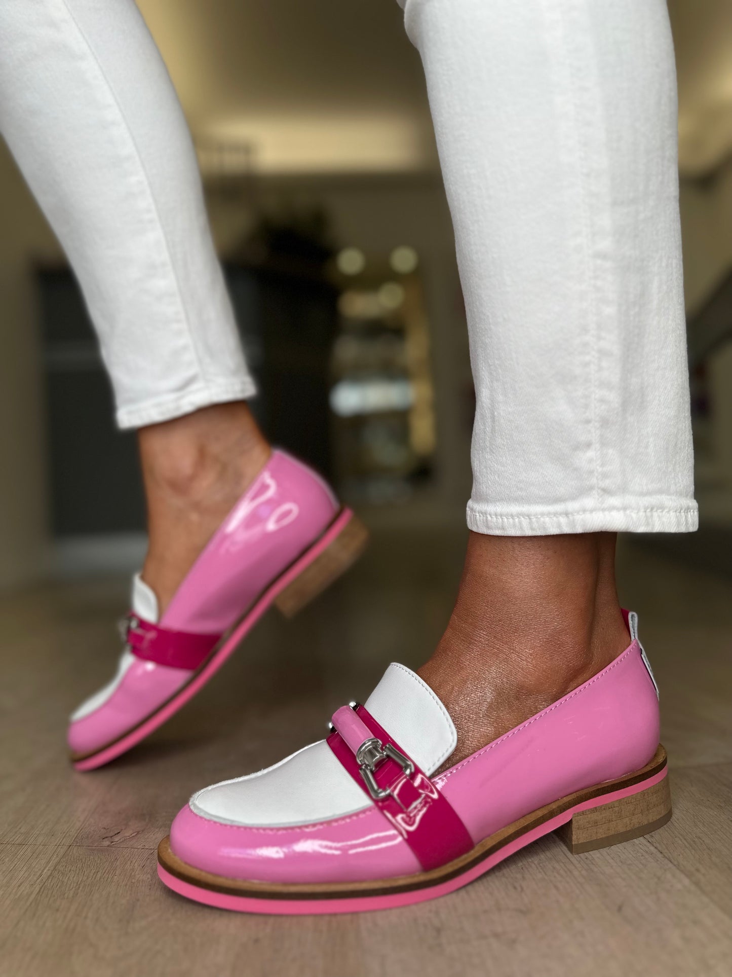Marco Moreo -Barbie Pink Patent Loafer With Hot Pink/White Patent Trim