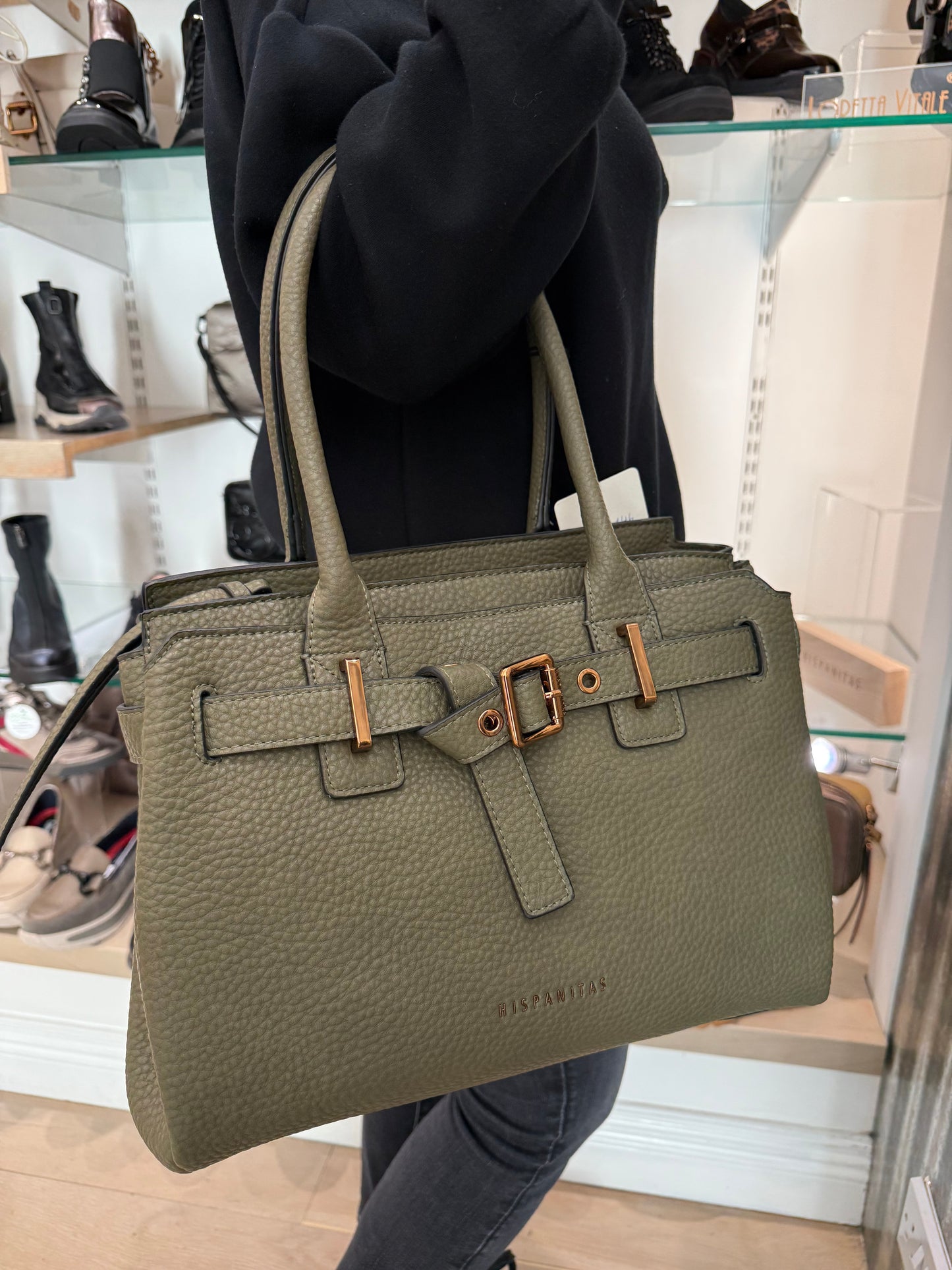 Hispanitas -Army Green Tote Bag With Rose gold Hardware