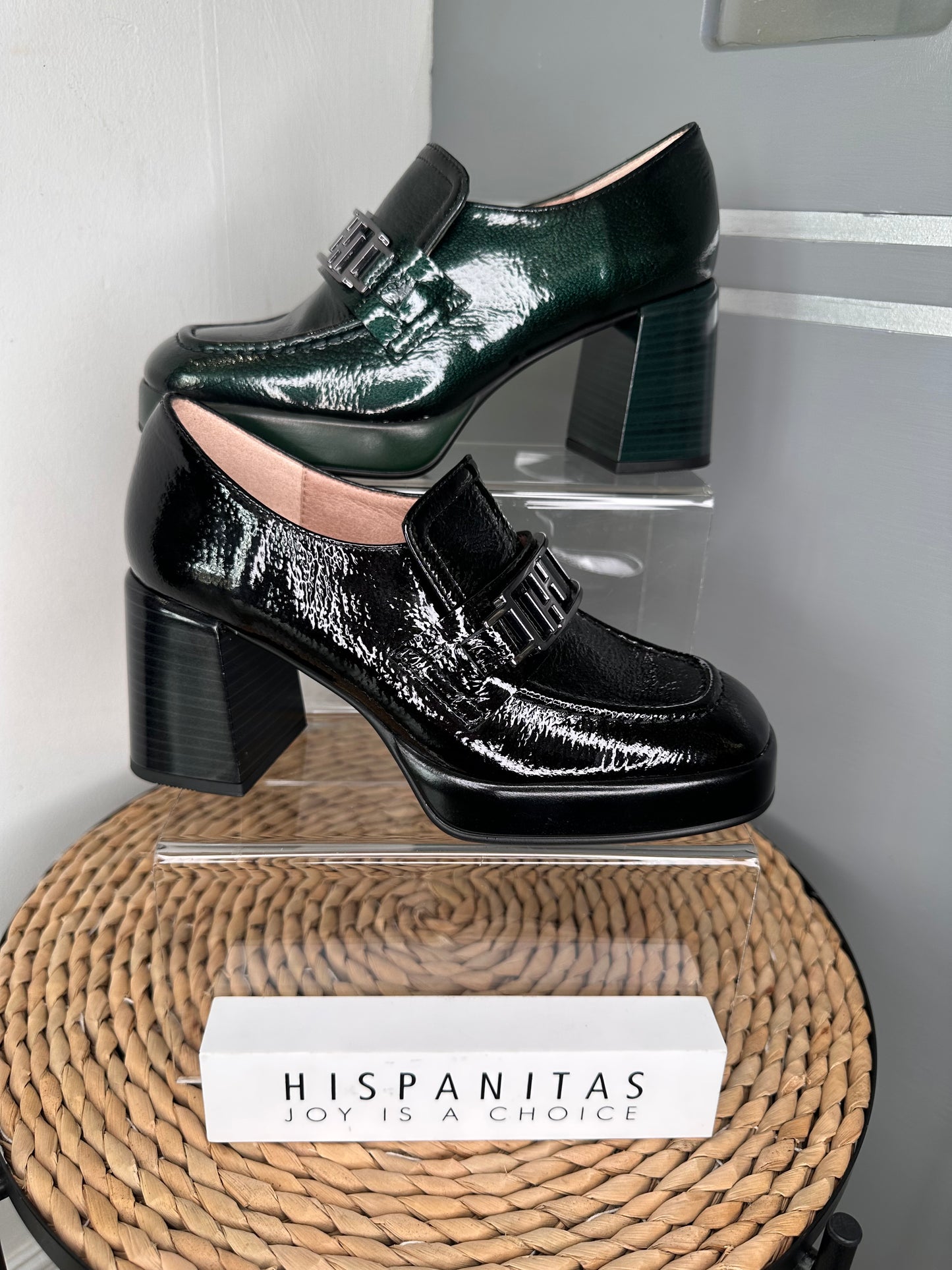 Hispanitas - Black Flexy Patent Shoe With Block Heel & Platform Sole