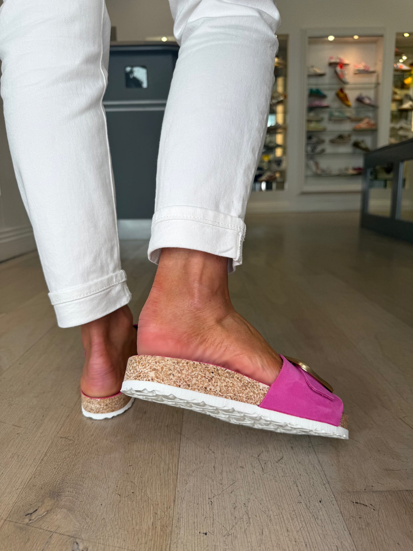 Yokono - Fuchsia Pink Slider With Antique Gold Buckle Trim