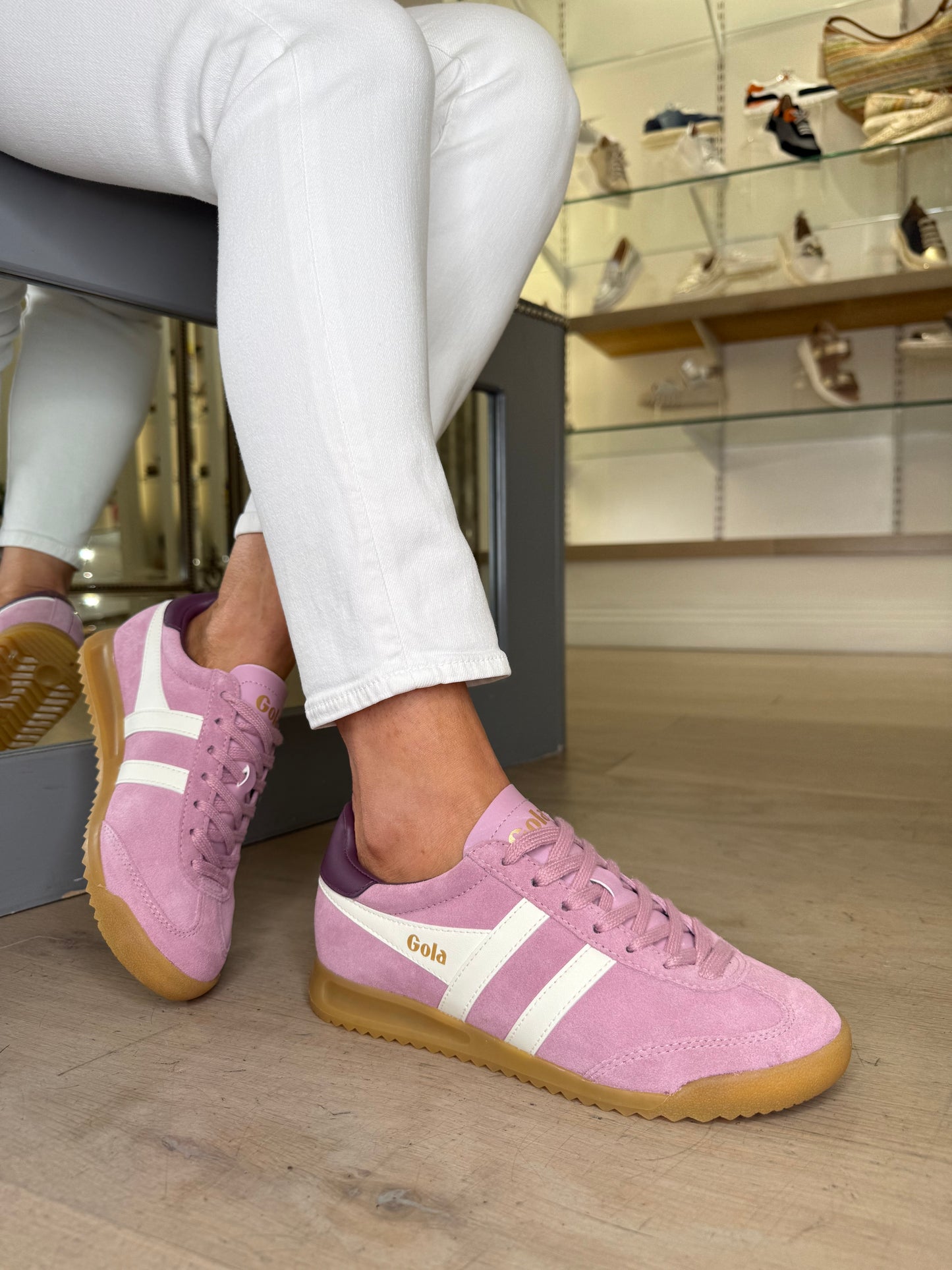 Gola - Torpedo Candy Pink Suede Trainer With White & Dark Wine Trim