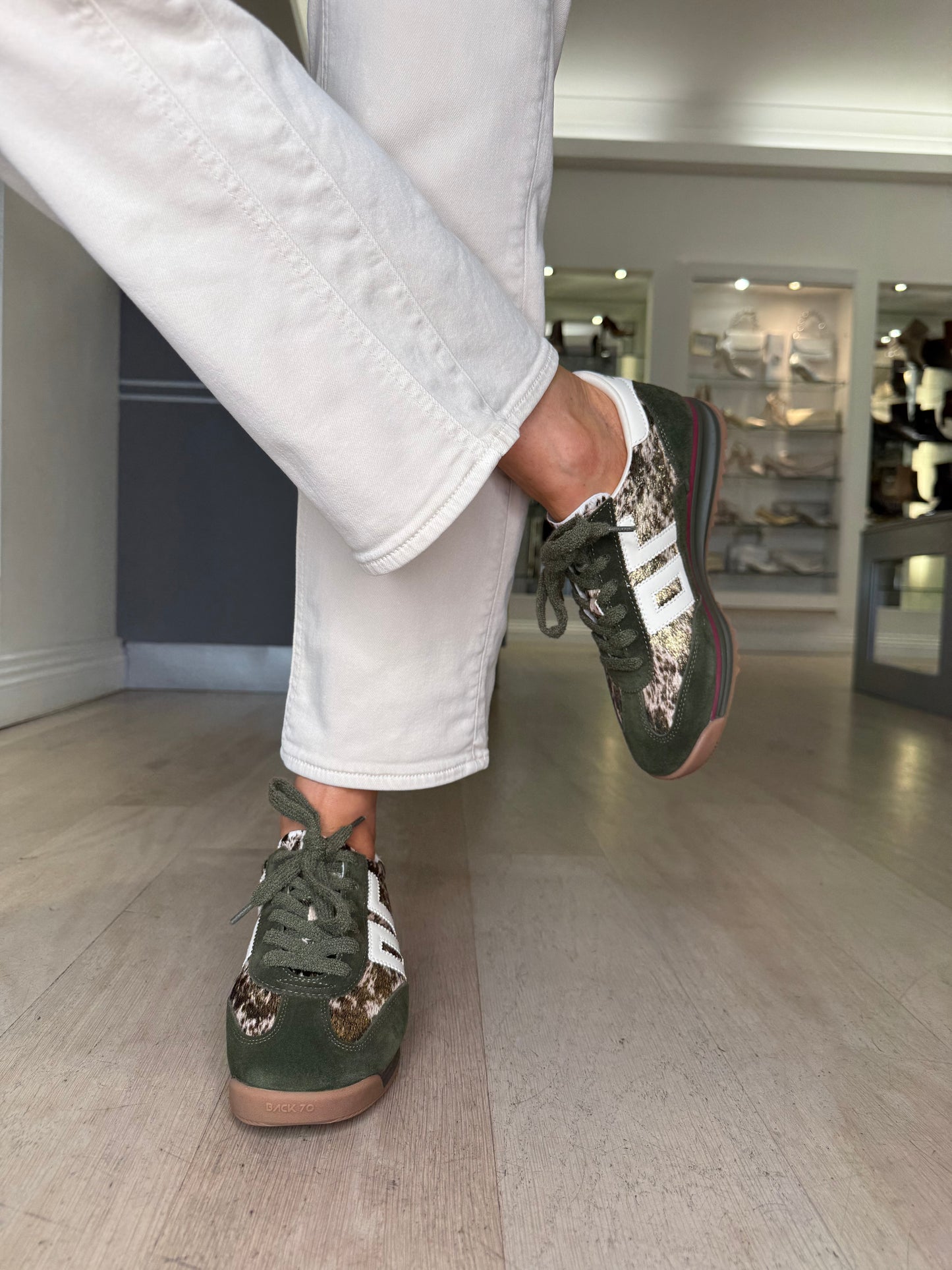 Back 70 - Forest Green Suede / Pony Skin Print Lace Up Trainer