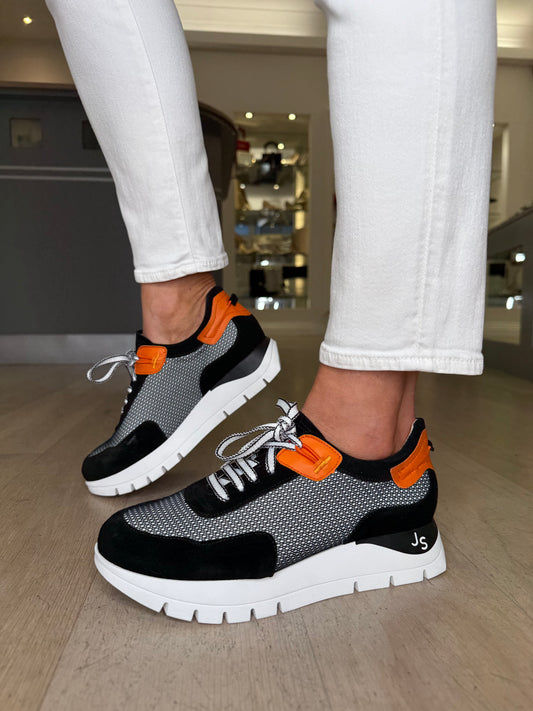 Jose Saenz - Black Suede/ White Mesh Trainer With Orange Trim