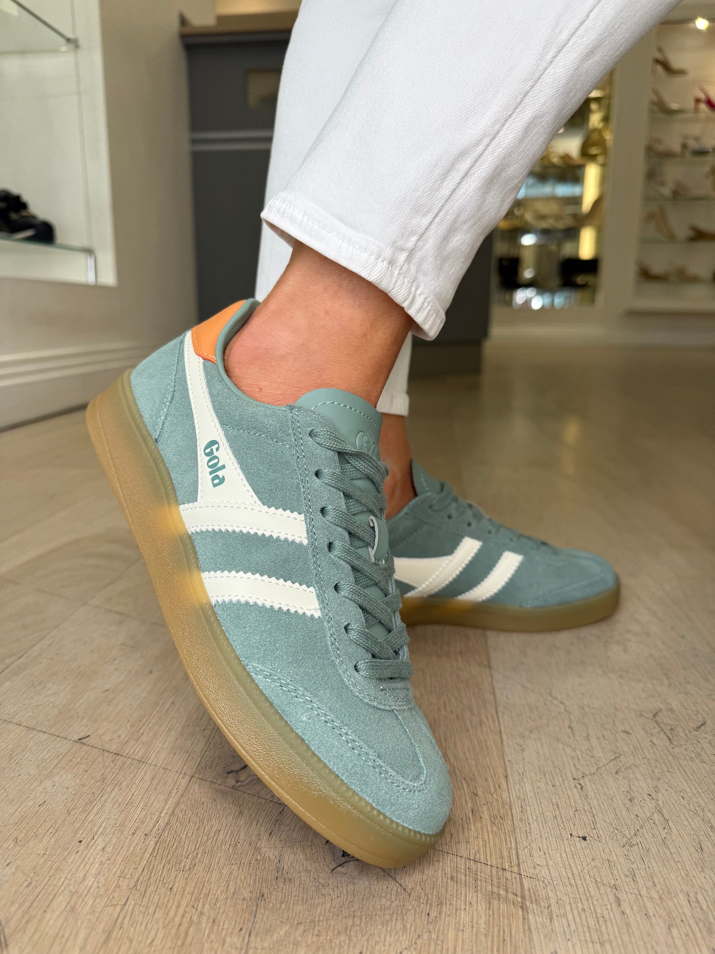 Gola - Viper Soft Green Trainer With White Leather & Orange Trim