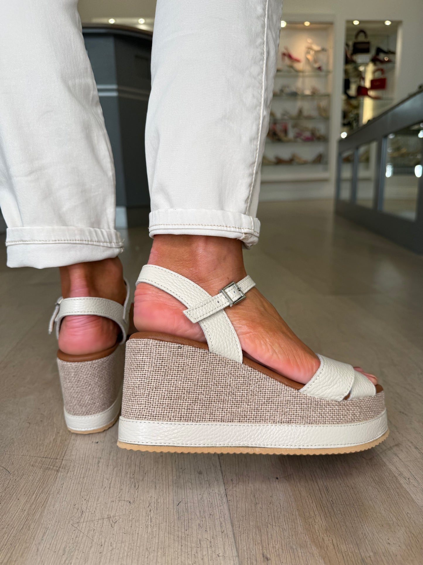 Oh My Sandals - Soft Cream Leather Wedge Sandal