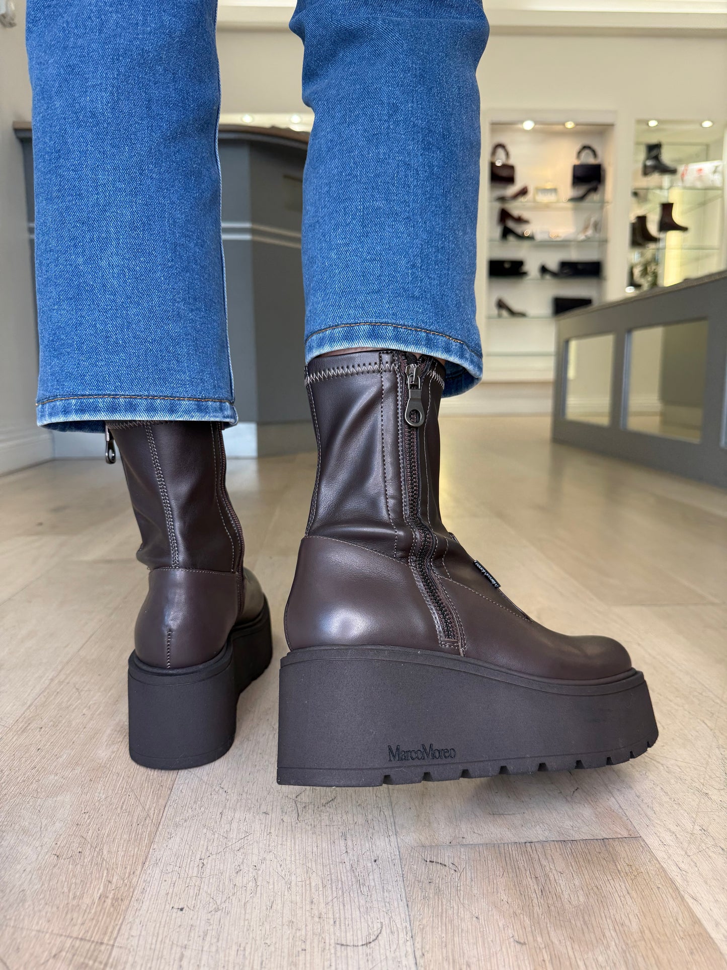 Marco Moreo - Jessie Rich Dark Brown Leather Chunky Sole Platform Boot