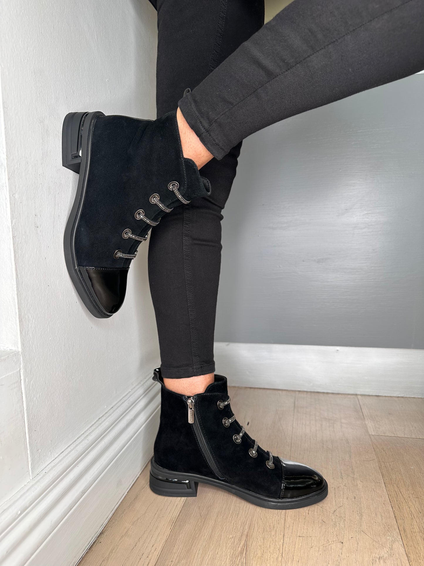 Loretta Vitale - Black Suede & Patent Toe Mix Chelsea Style Boot