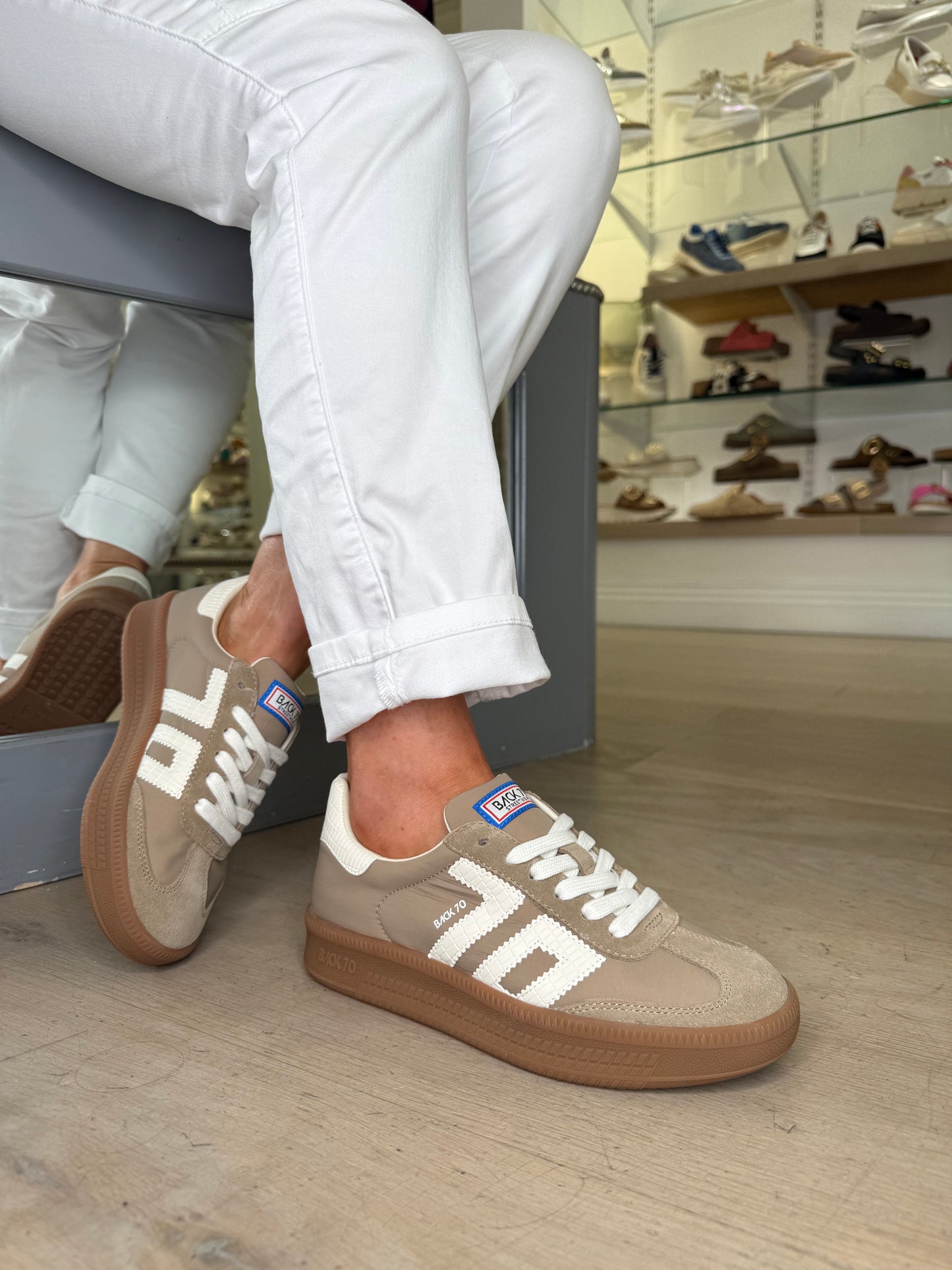 Back 70 - Taupe Suede & Fabric Mix Platform Trainer