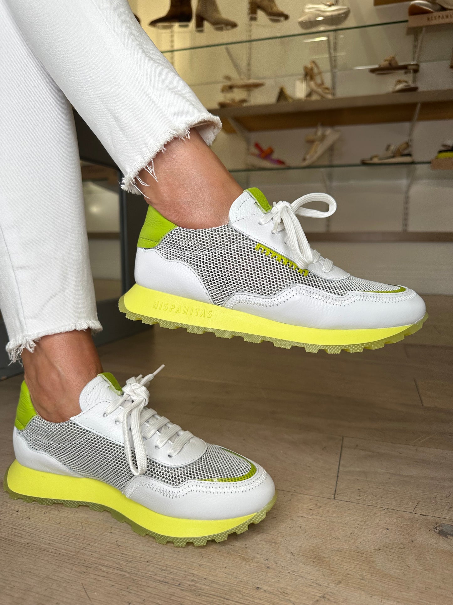 Hispanitas - Lime Green / White Mesh Lace Up Trainer With Yellow Sole