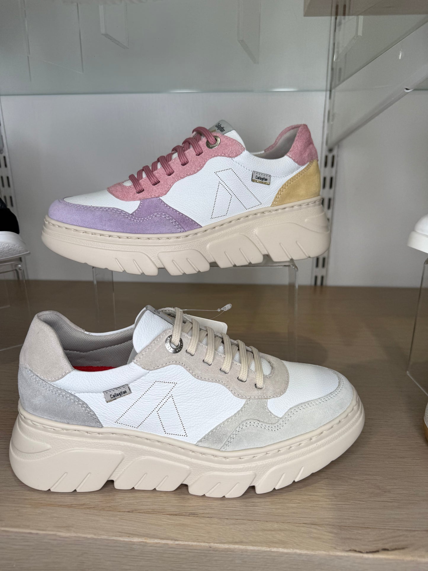 Callaghan - Beige & Pale Green/Grey Suede With White Leather Mix Trainer