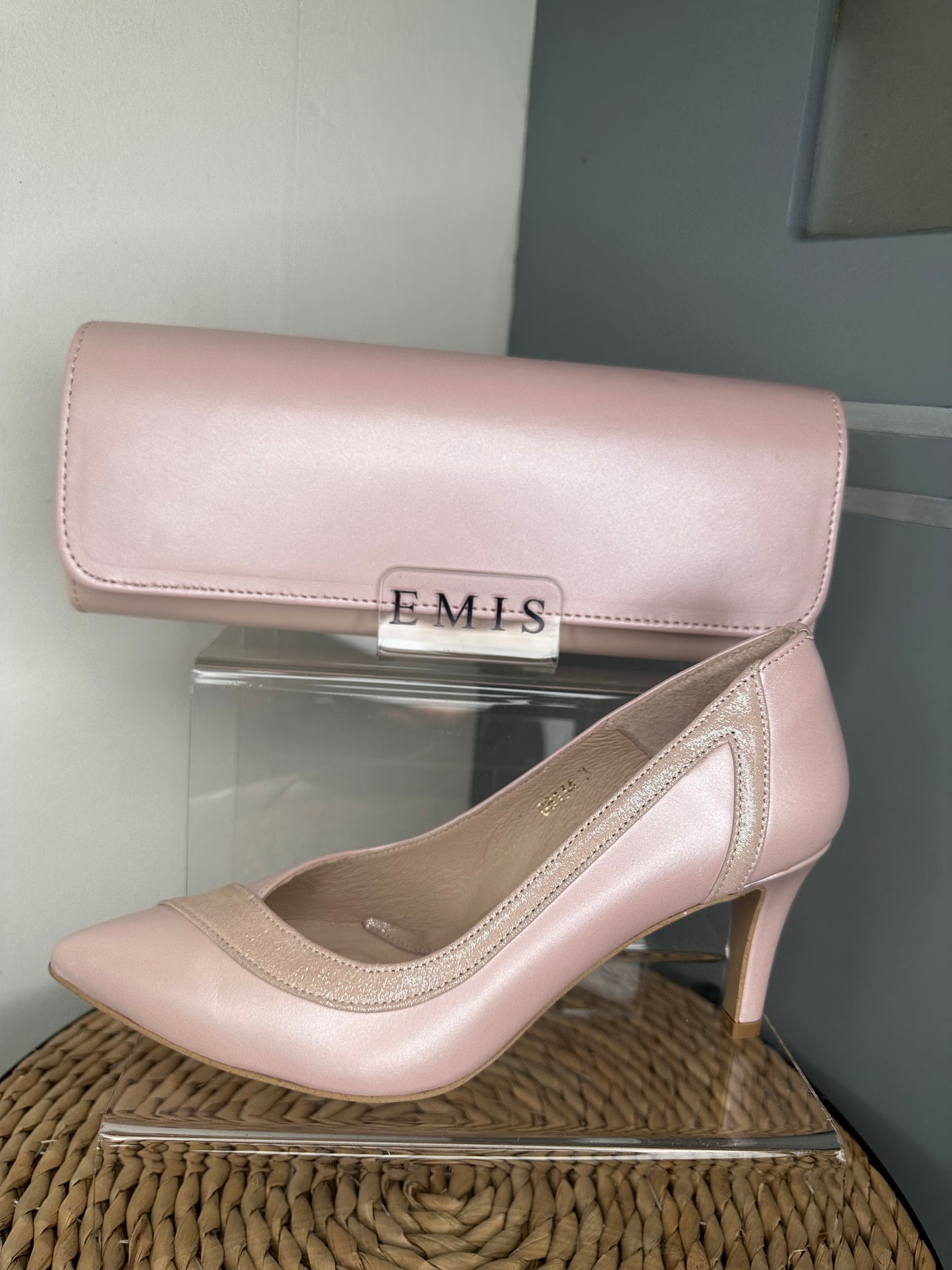 Emis - Matching Blush Pink Bag With Pink Shimmer Trim