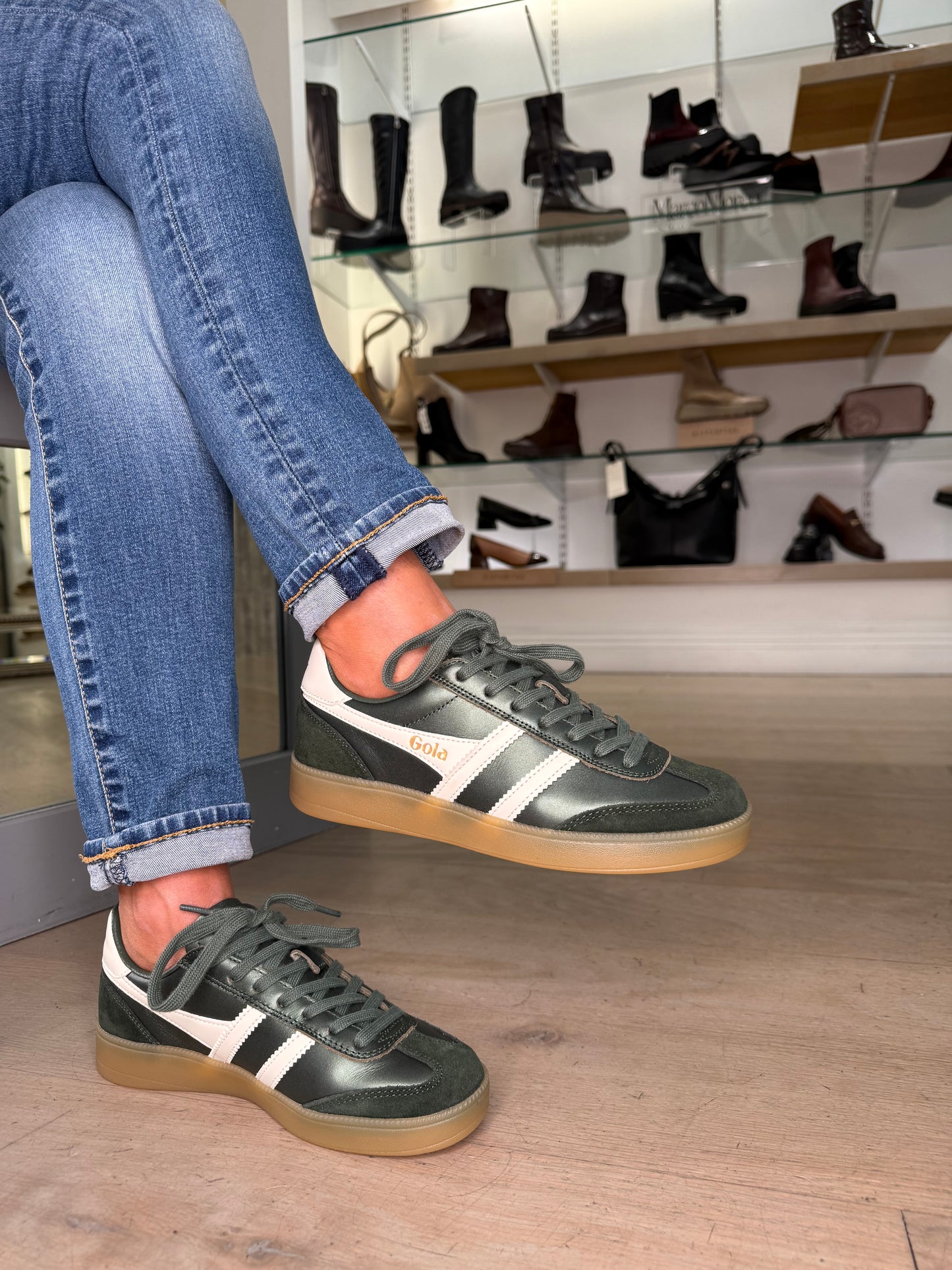 Gola - Viper Bottle Green Suede & Metallic Leather Trainer