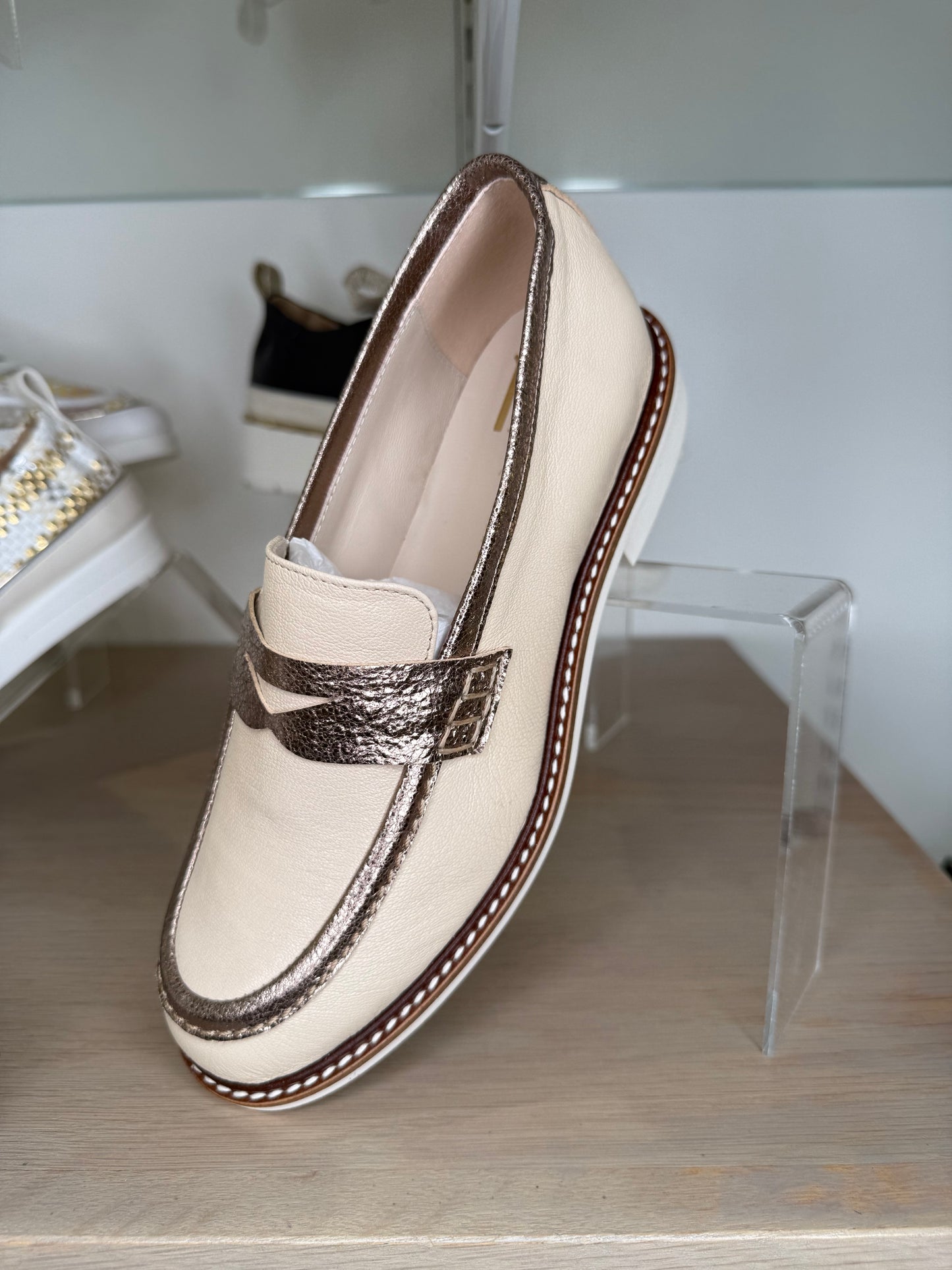 Marian - Rich Cream & Soft Bronze Trim Loafer