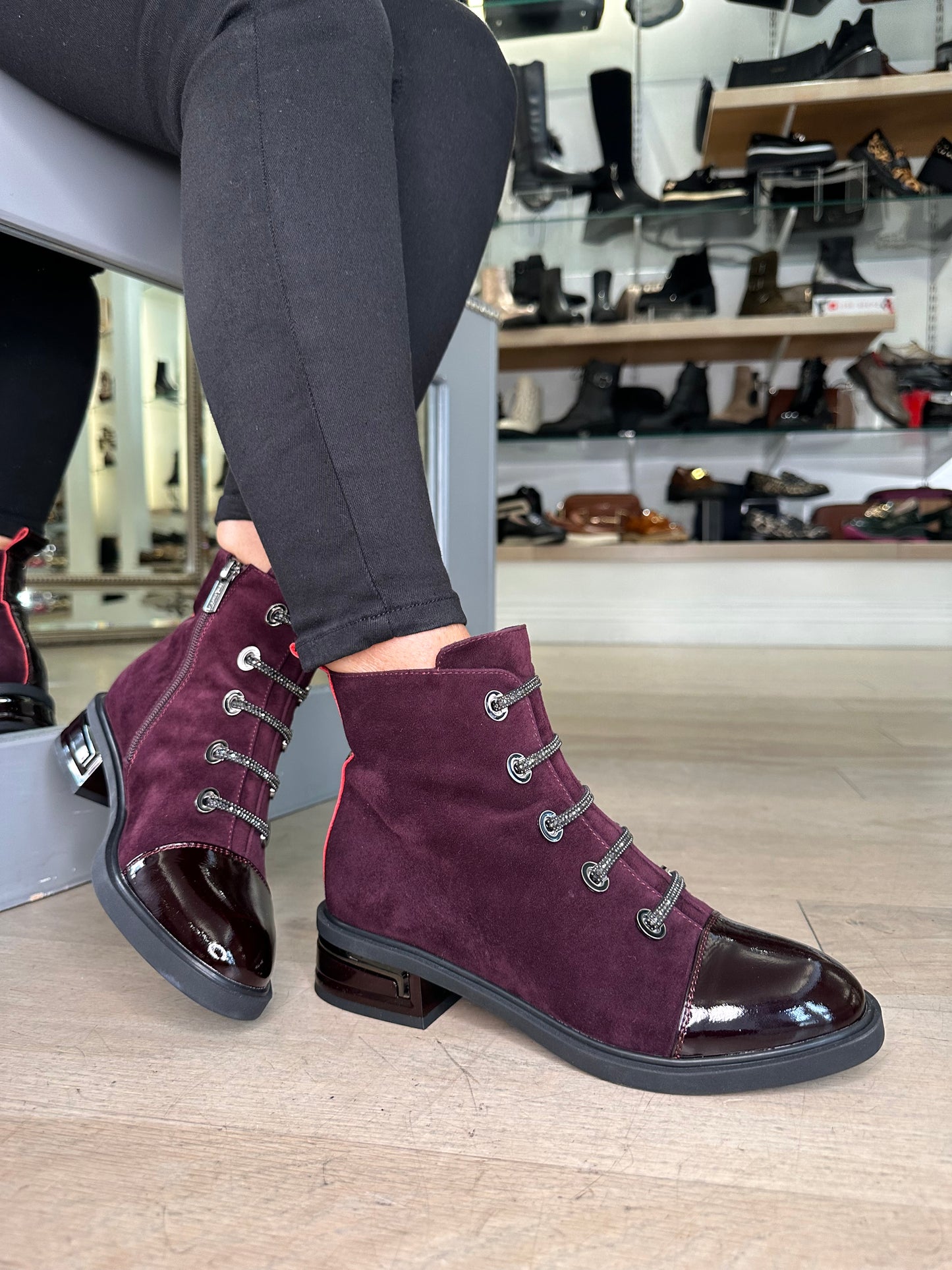 Loretta Vitale - Wine Suede & Patent Toe Mix Chelsea Style Boot