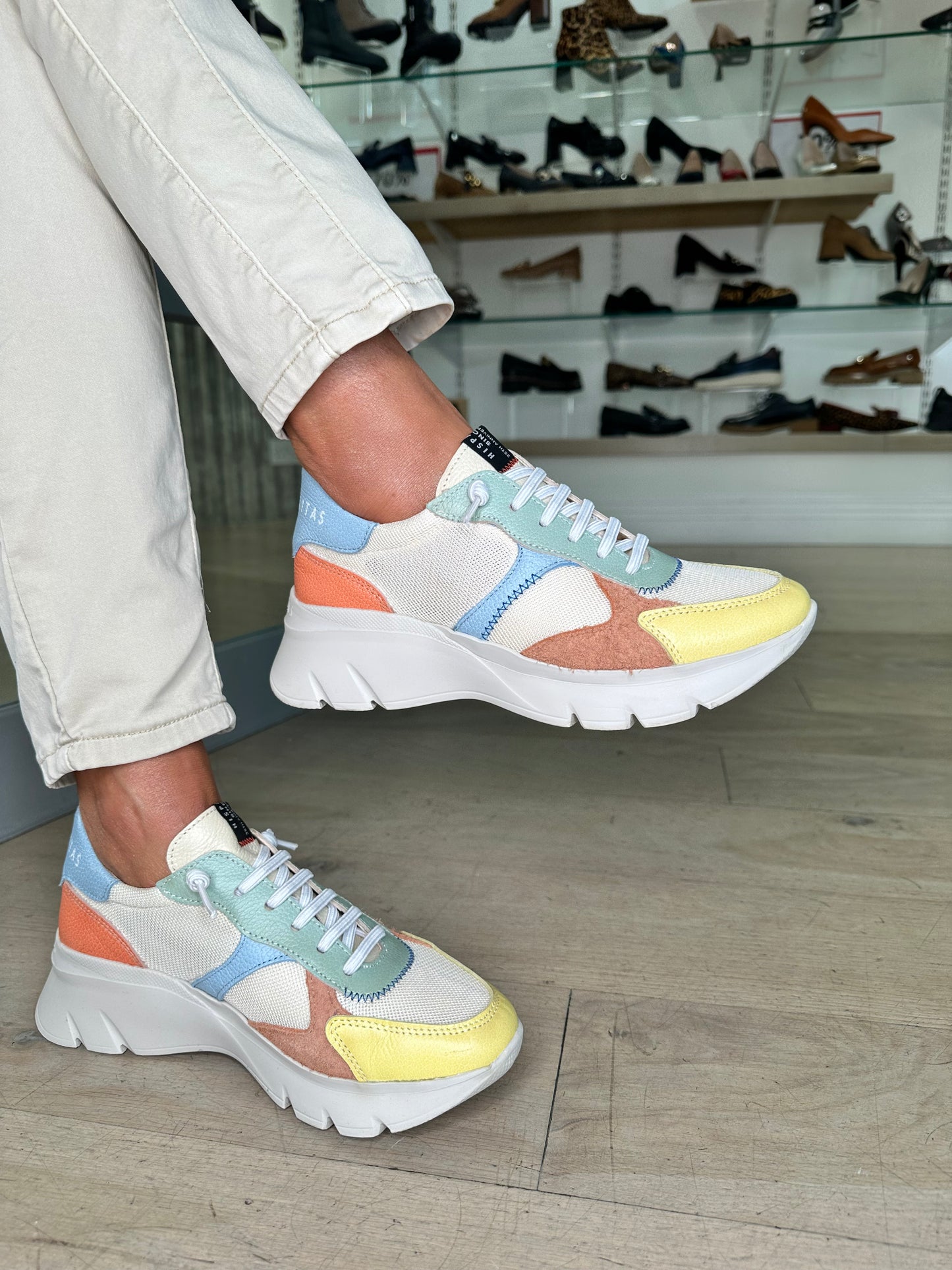 Hispanitas -Cream Multi Coloured Chunky Sole Trainer