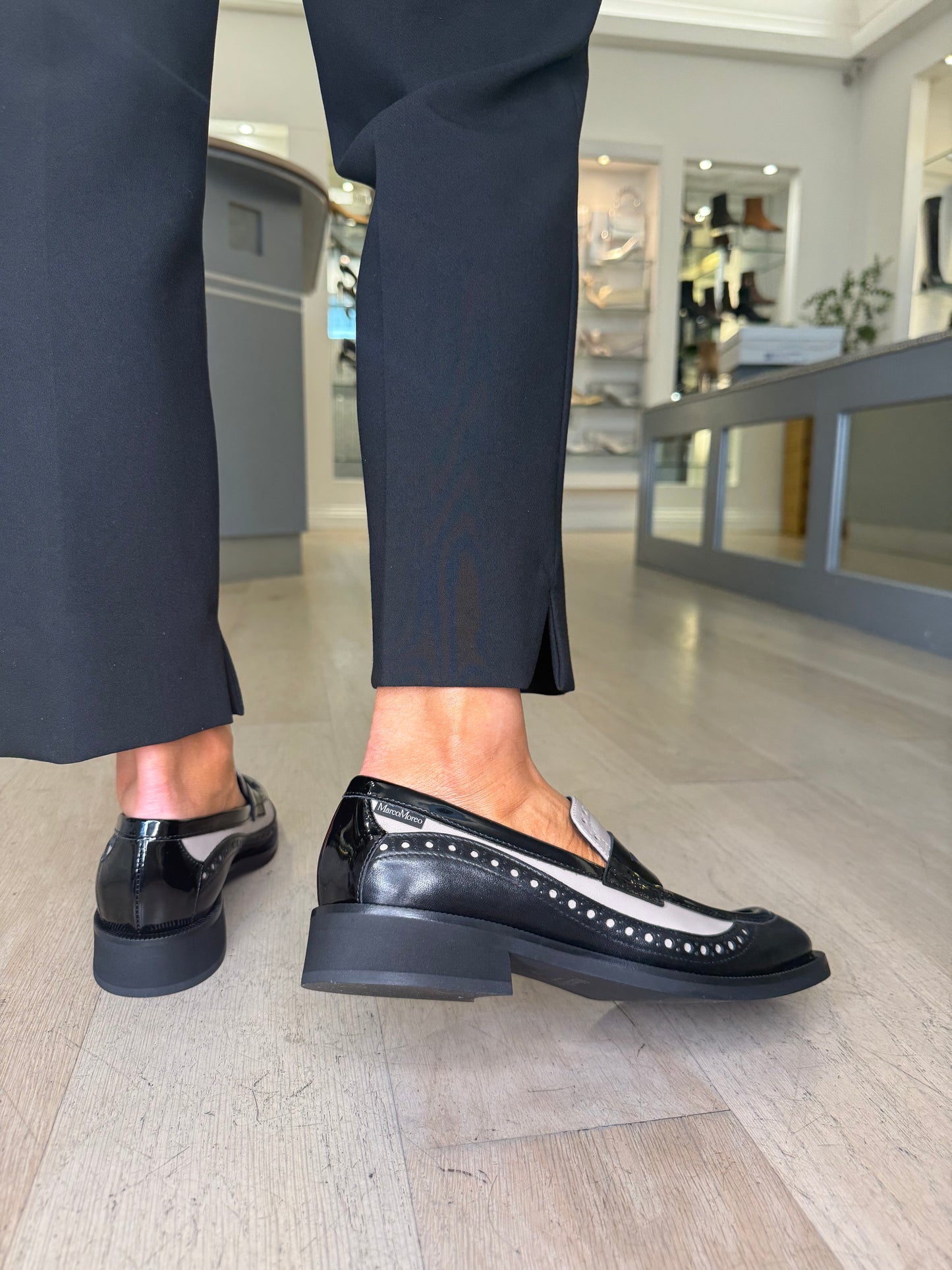 Marco Moreo- Black Nappa Leather With Mink Leather Inset With Black Patent Trim