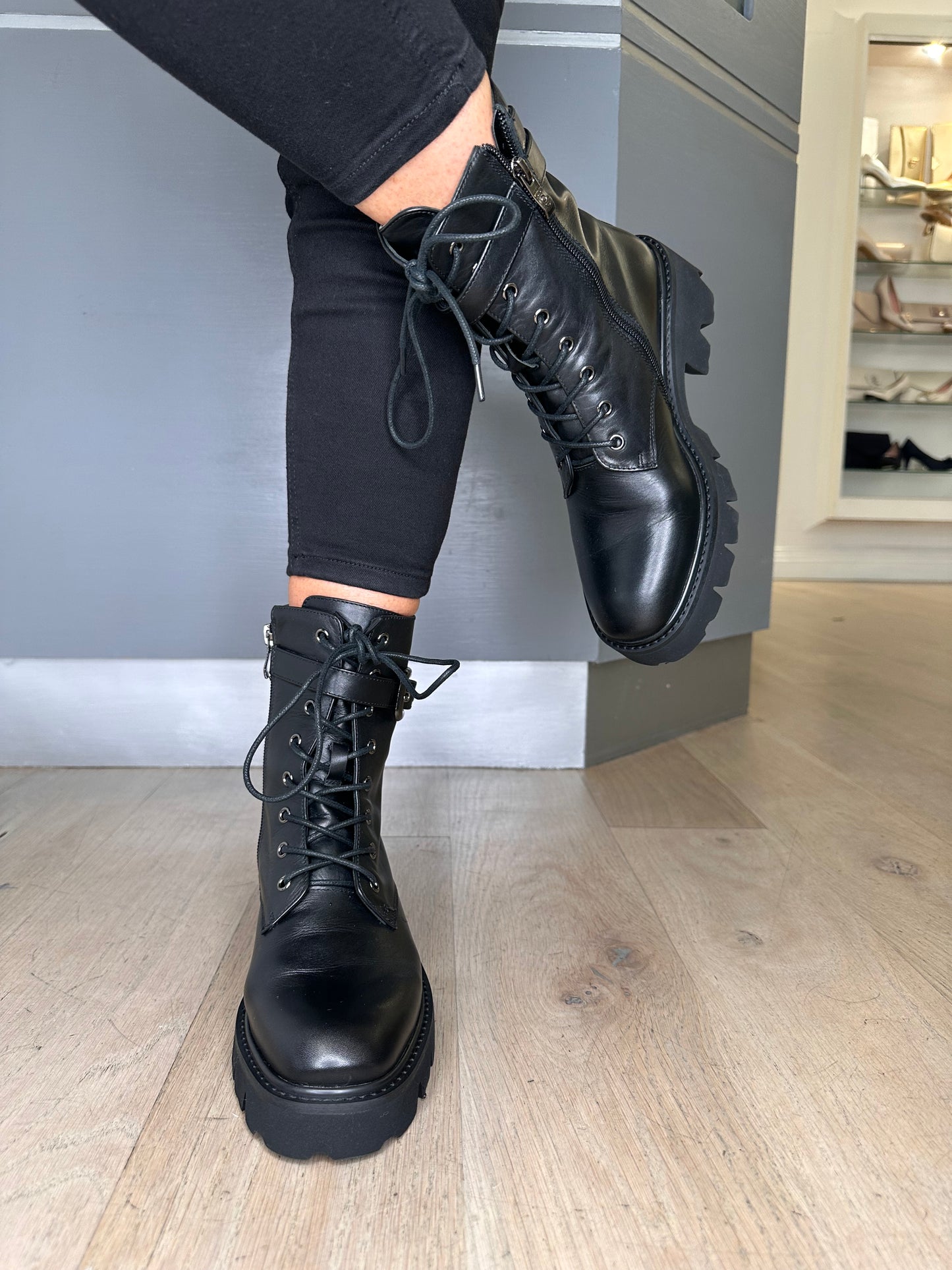 Lodi Love-  Black Leather Biker Style Boot