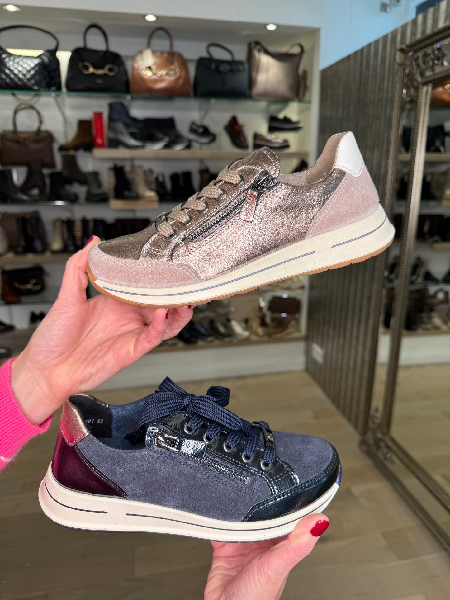 Ara -Soft Bronze/ Beige Suede Suede Side Zip Trainer