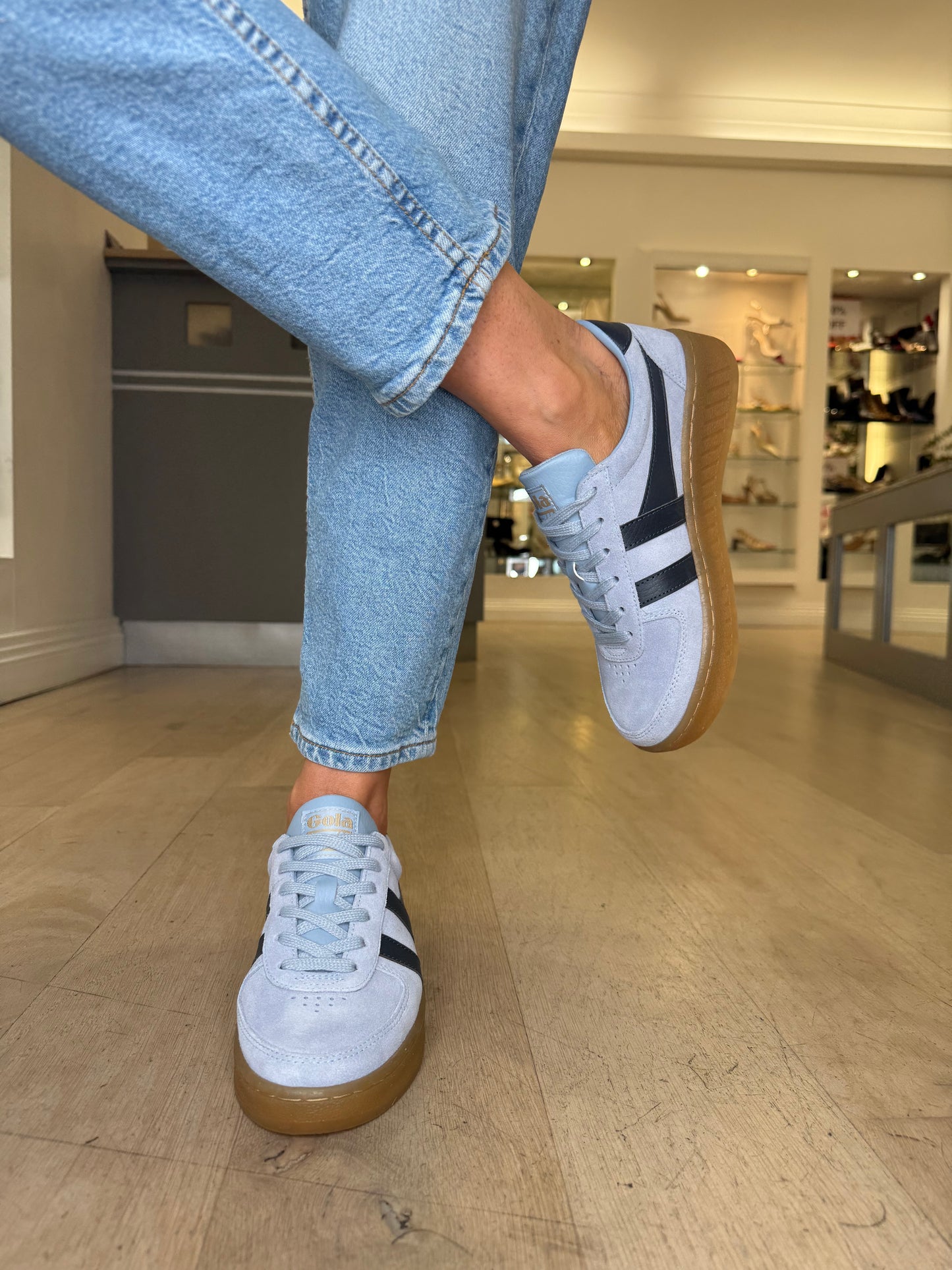 Gola - Grandslam Sky Blue Suede Trainer With Dark Navy Trim