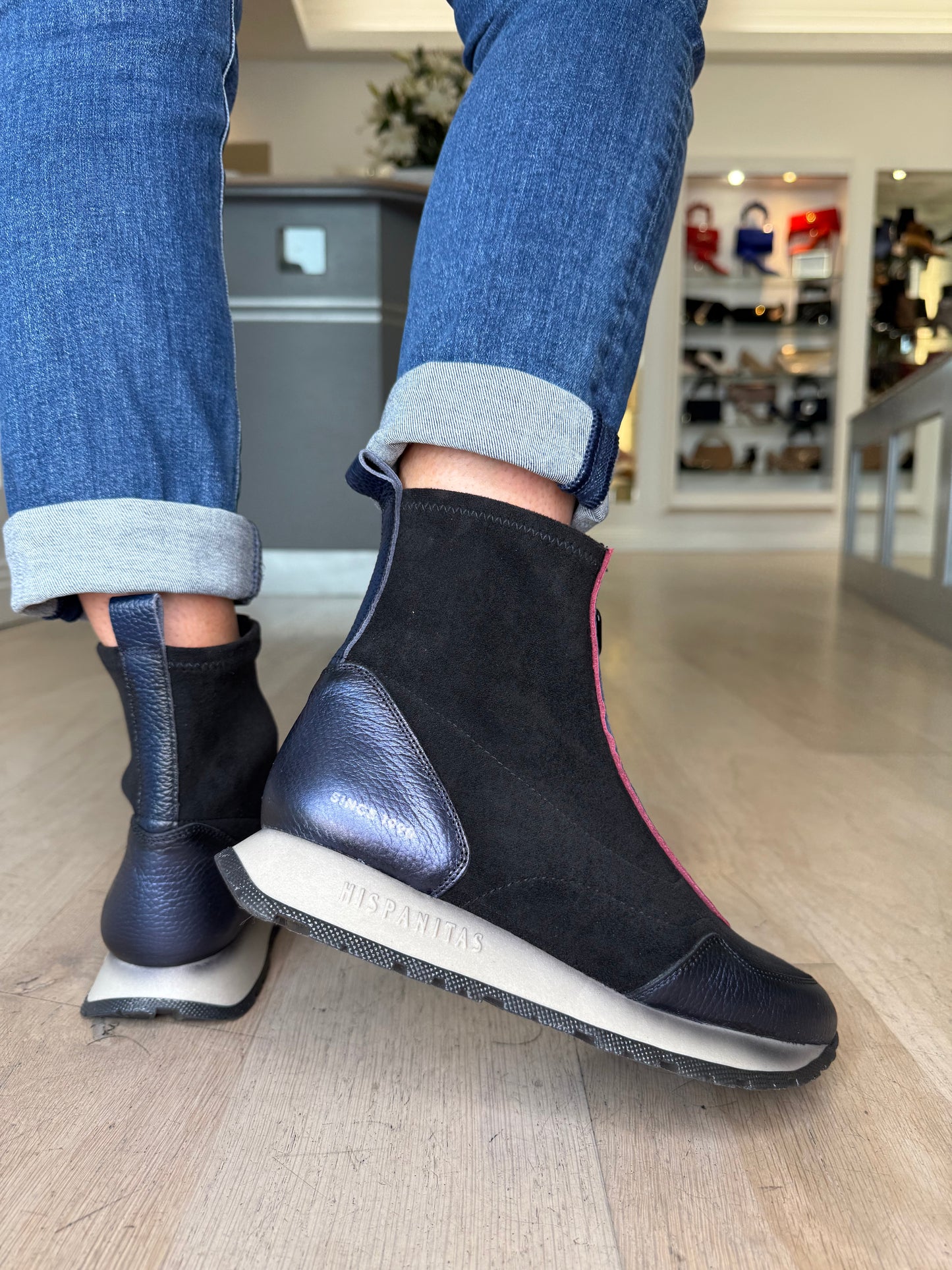 Hispanitas - Navy Metallic Leather/ Black Suede Sporty Boot