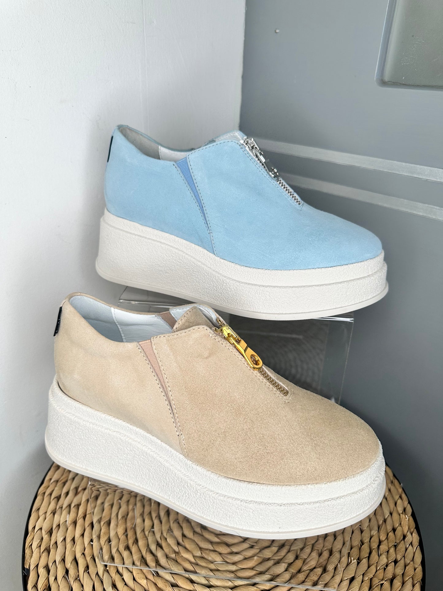 Marco Moreo - Sky Blue Suede Chunky Sole Shoe With Silver Zip