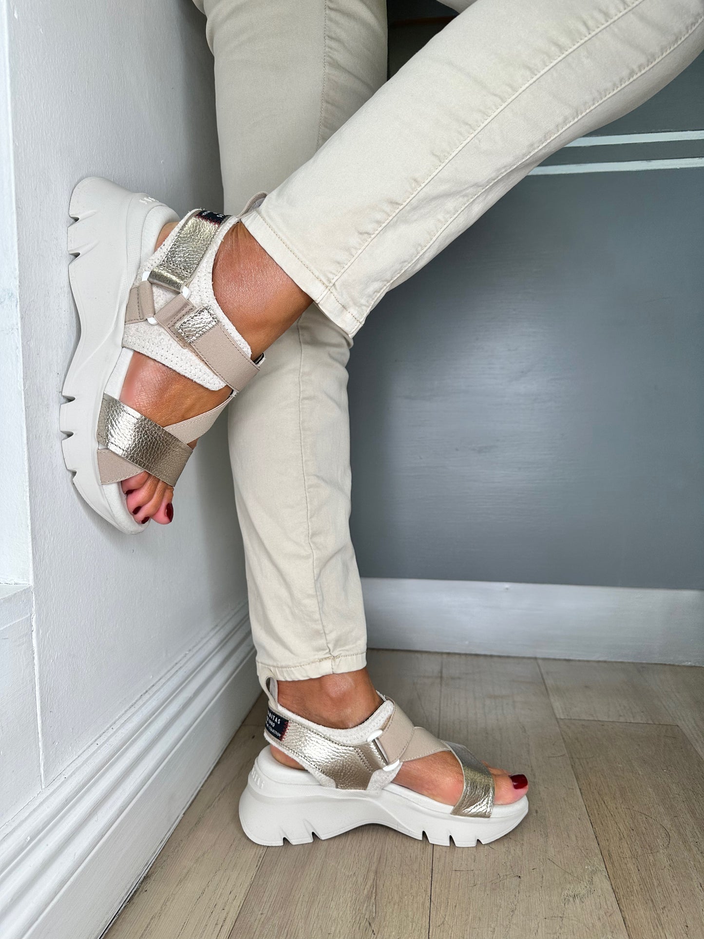 Hispanitas - Soft Metallic Mix Chunky Sole Sandal With Velcro Strap