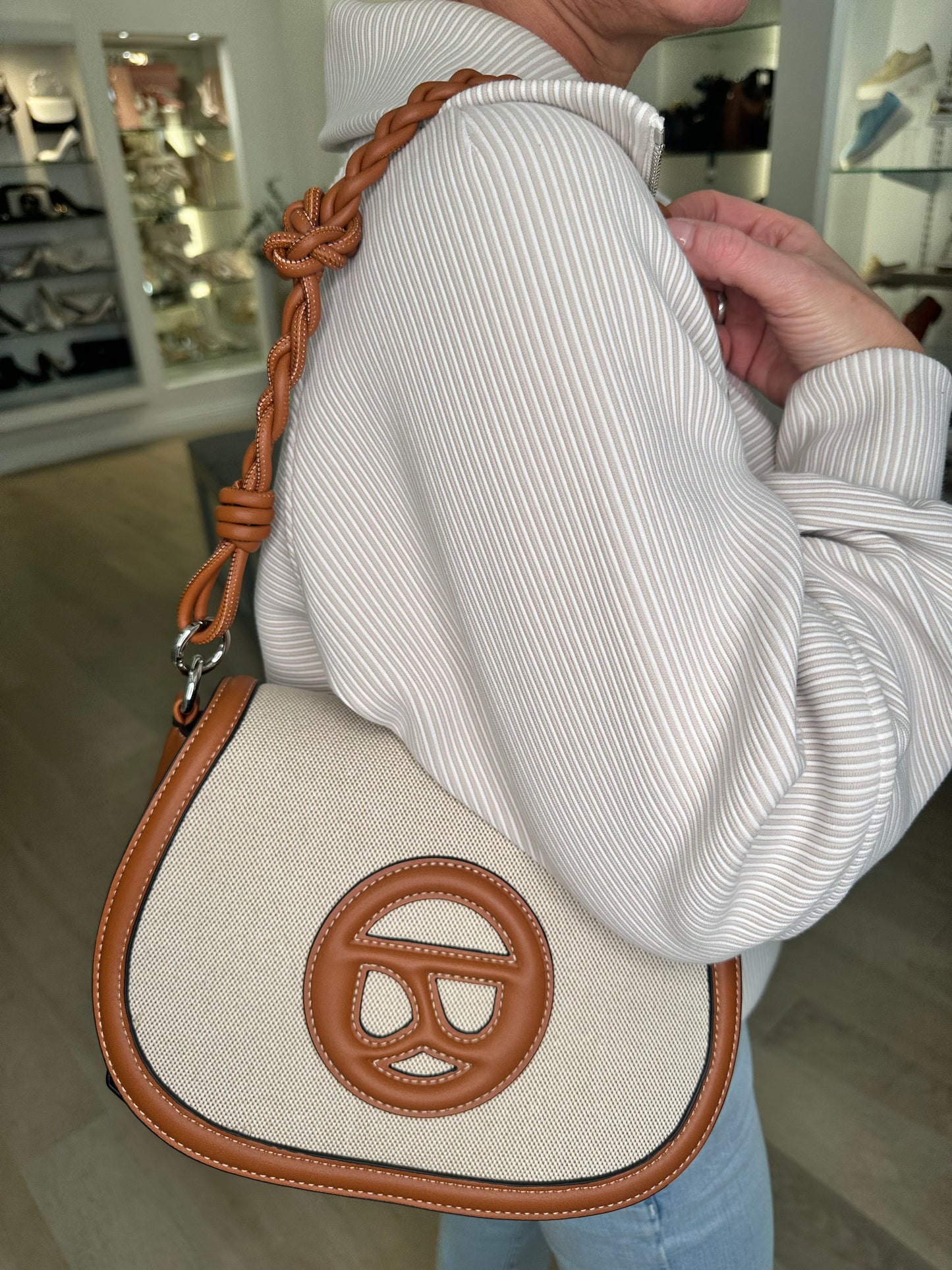 Binanri - Tan/Cream Check Satchel Bag