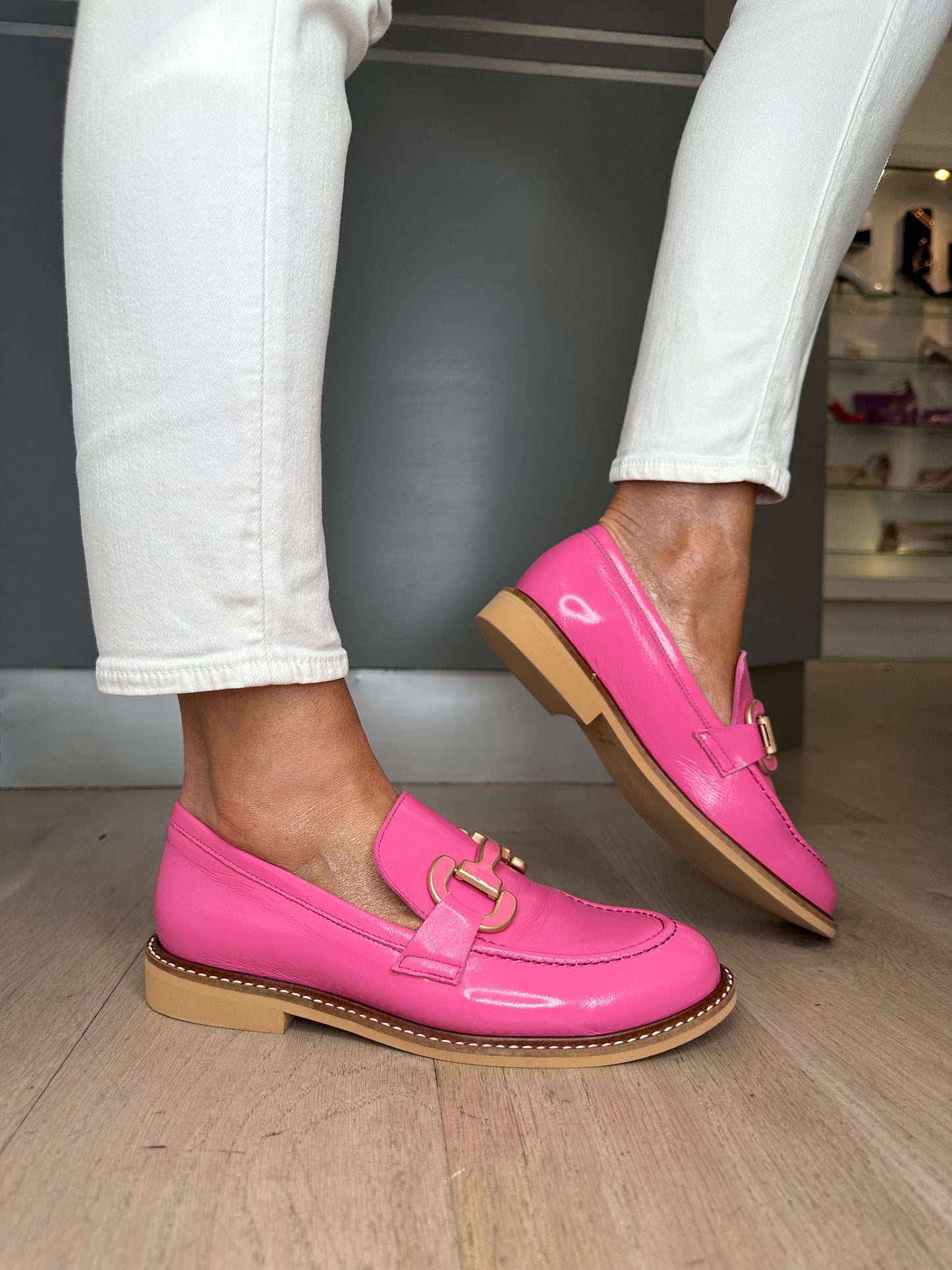 Marian - Hot Pink Nappa Leather Loafer With Chain Trim