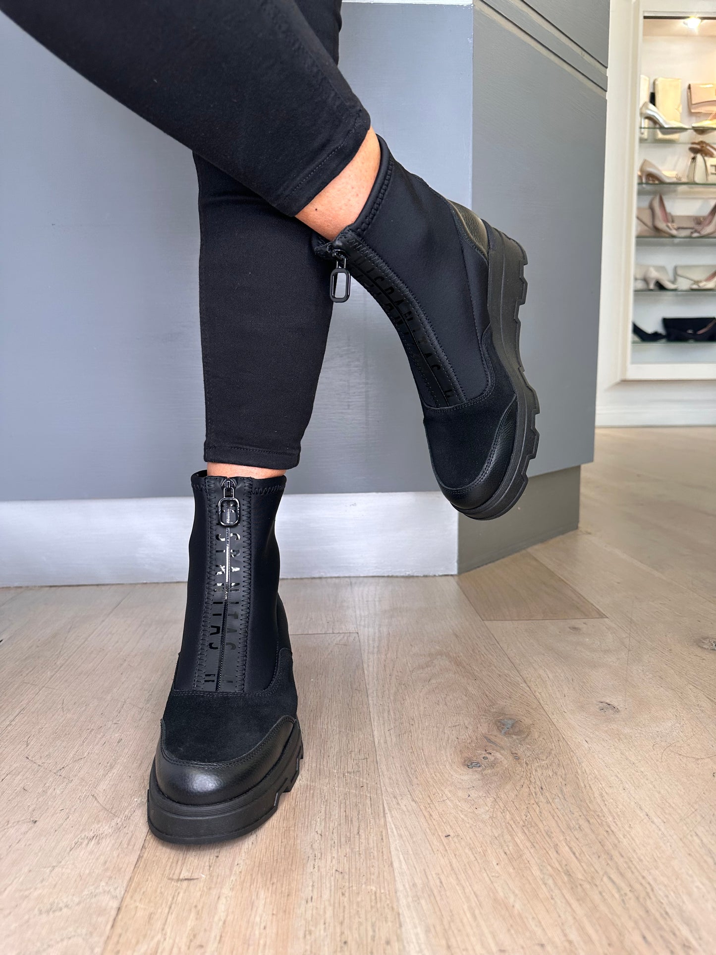 Hispanitas - Black Fabric Mix Wedge Boot