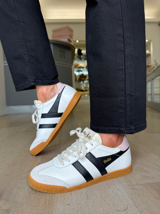 Gola - Elan White Leather Trainer With A Black & Pink Trim
