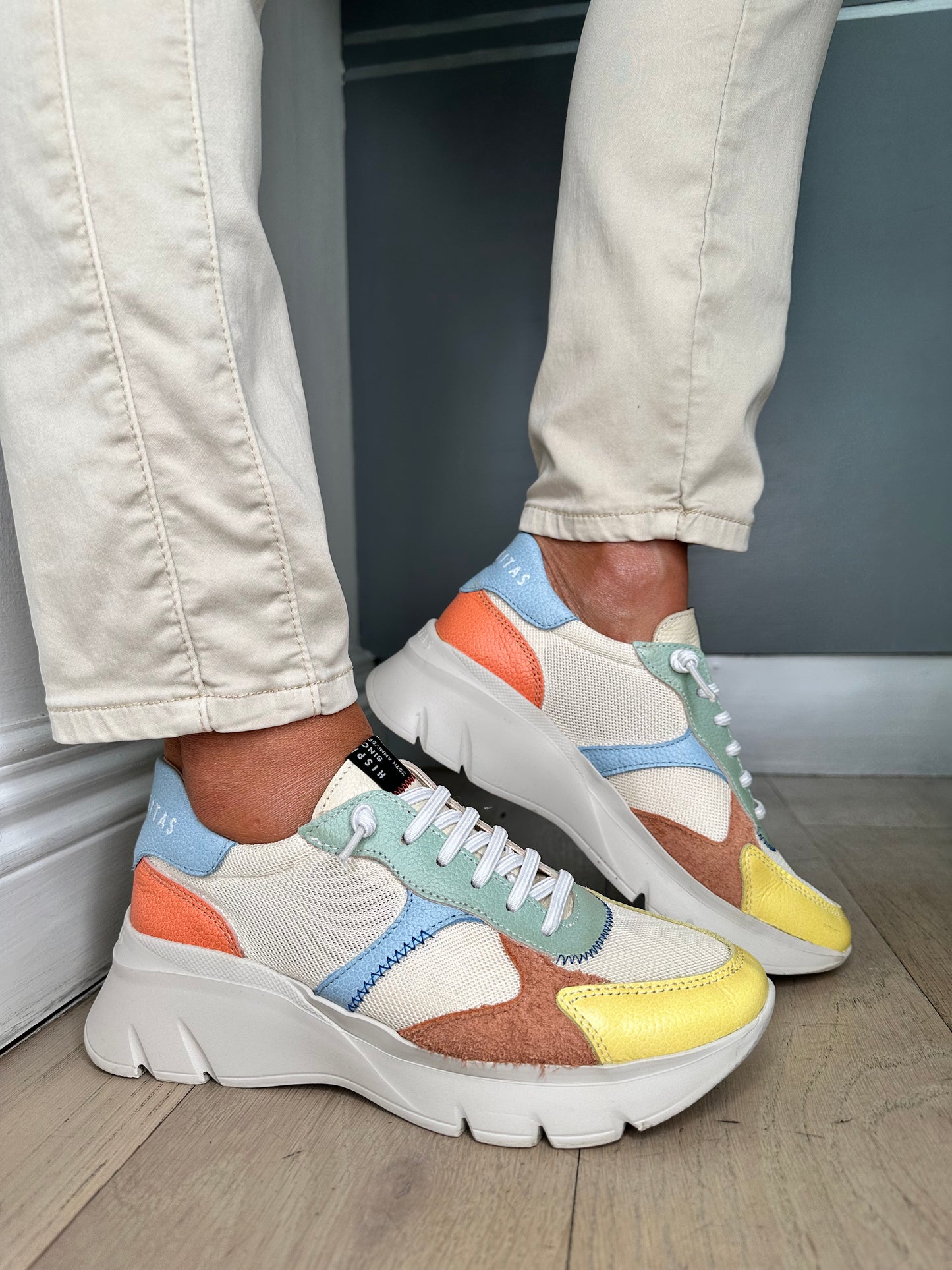 Hispanitas -Cream Multi Coloured Chunky Sole Trainer