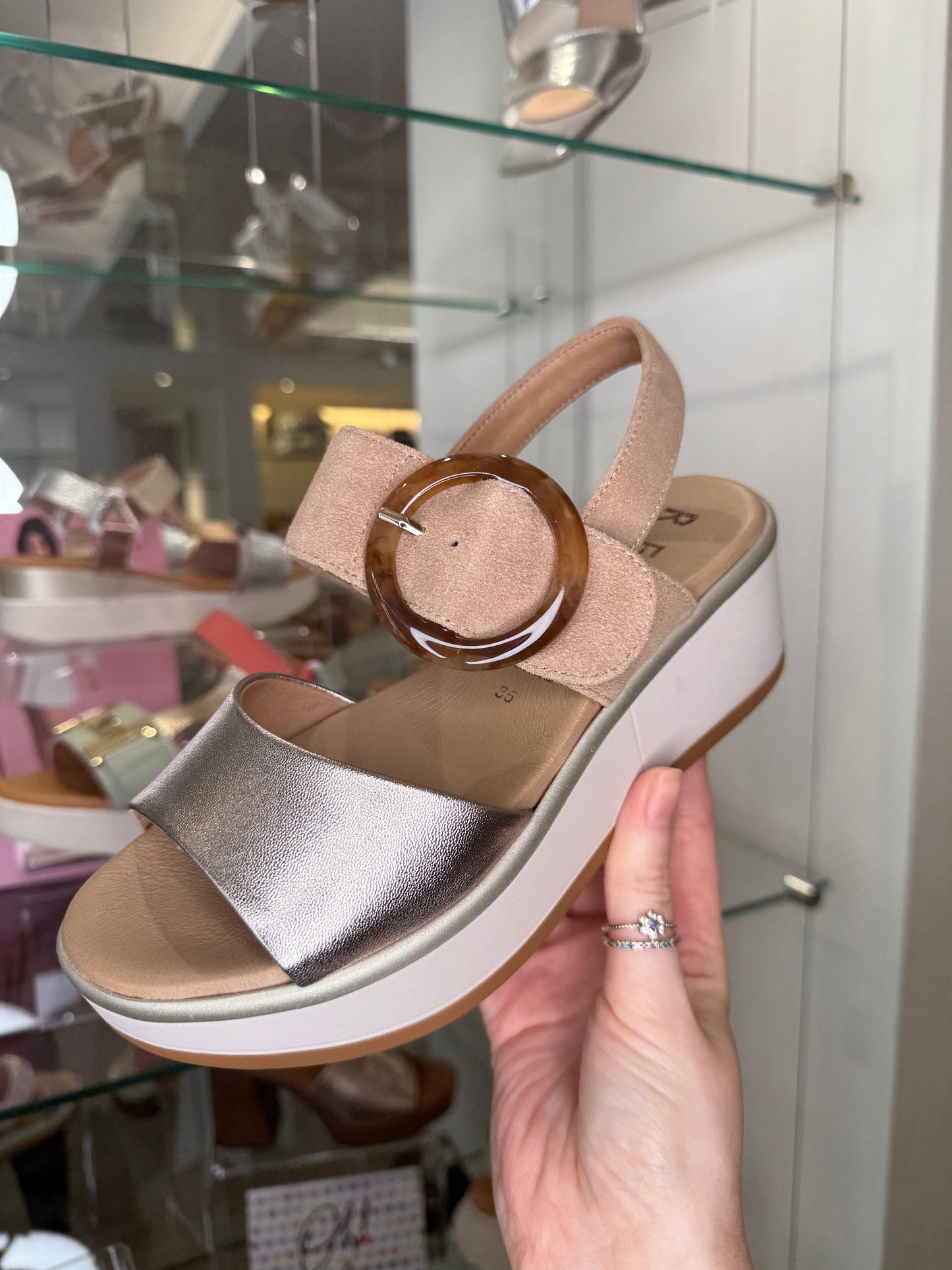 Repo - Soft Bronze & Sand Suede Wedge Sandal With Velcro Strap