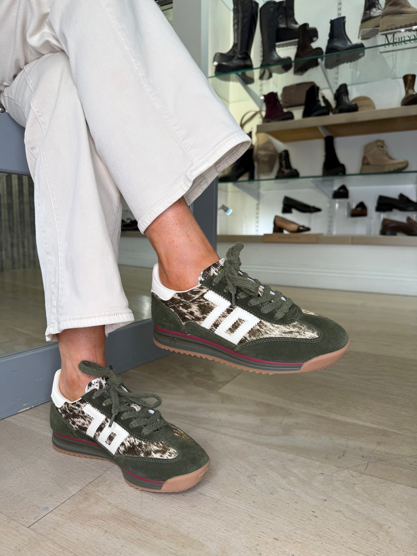 Back 70 - Forest Green Suede / Pony Skin Print Lace Up Trainer
