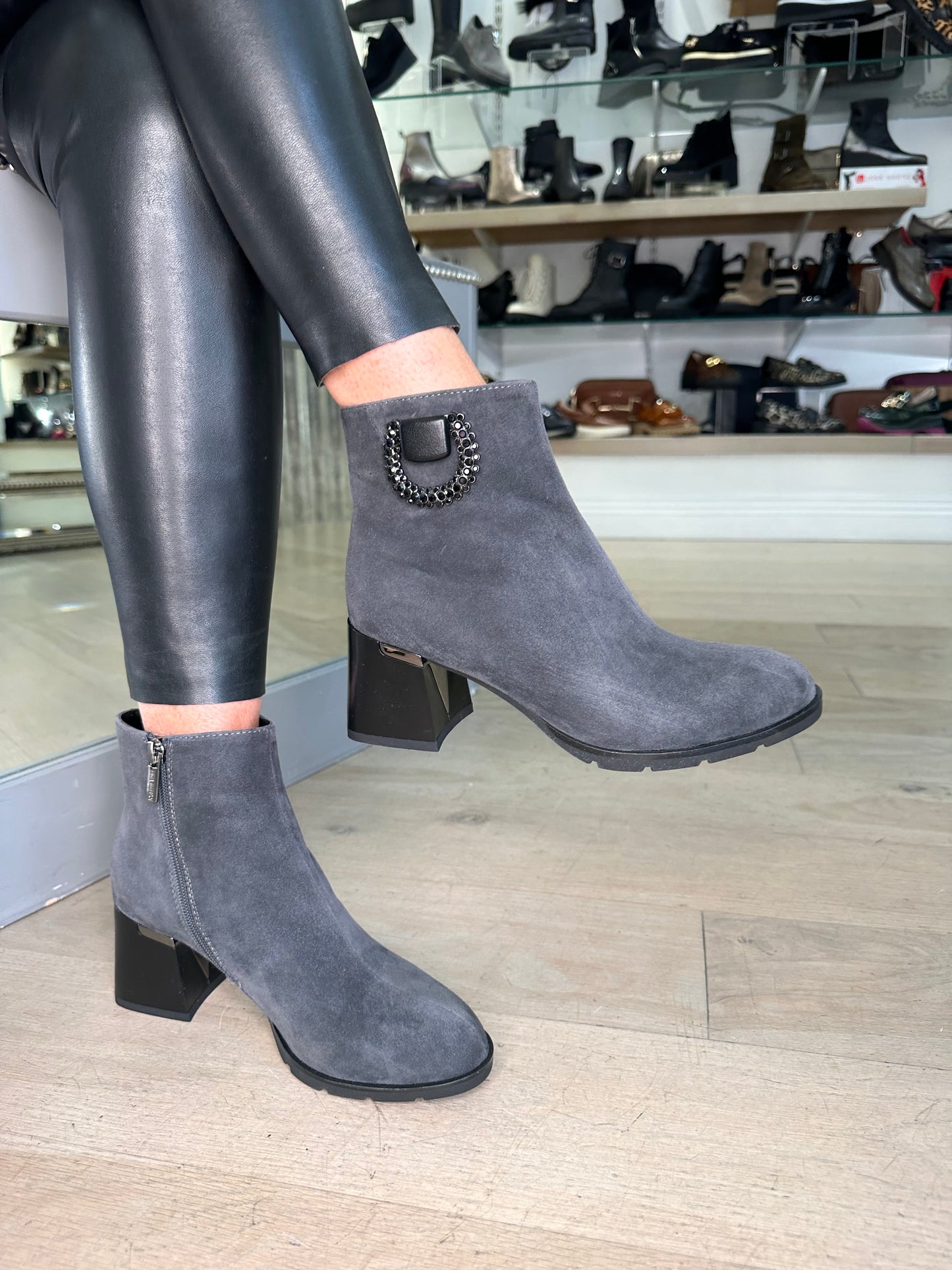 Loretta Vitale -Grey Suede Boot With Black Block Heel Boot