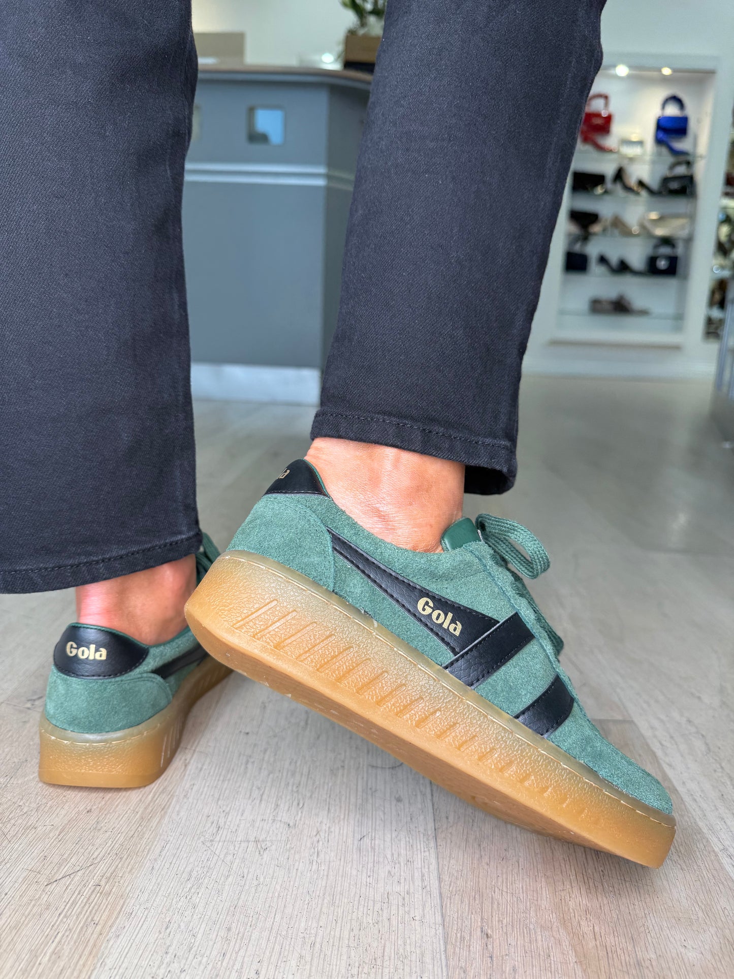 Gola - Grandslam Evergreen Suede Trainer With Black Leather Trim & Gum Sole