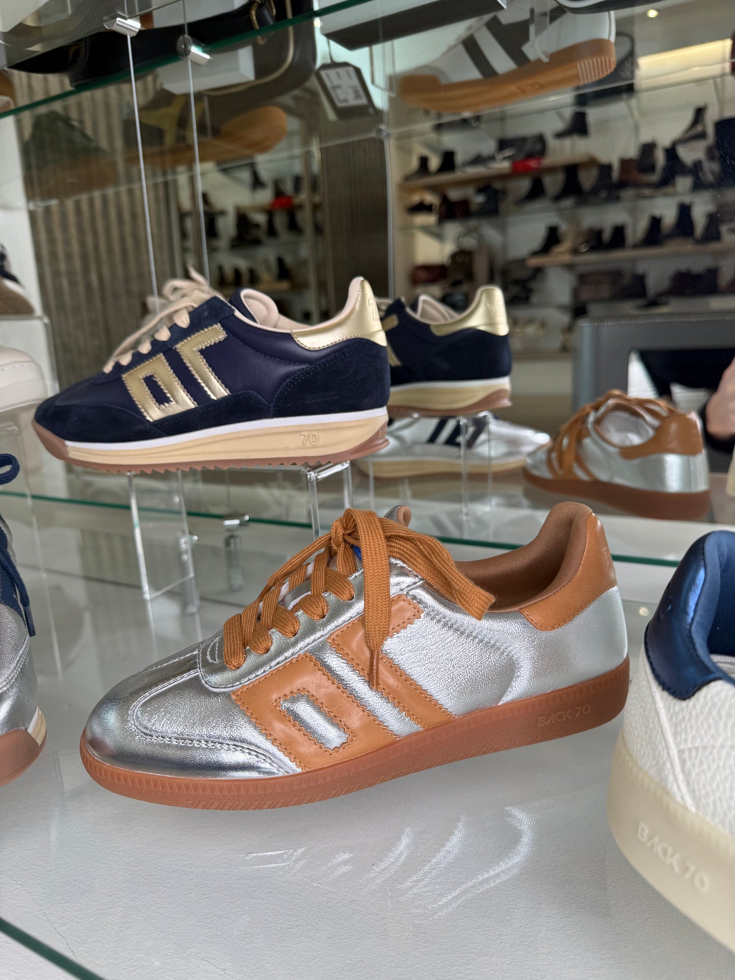 Back 70 - Cloud Metallic Silver Trainer With Tan Trim