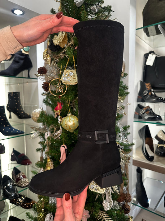 Loretta Vitale - Long Suede Low Block Heel Boot With Buckle Detail