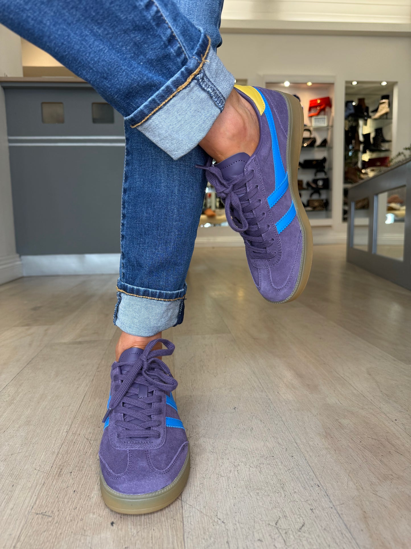 Gola - Viper Plum Suede Trainer With Blue & Mustard Trim