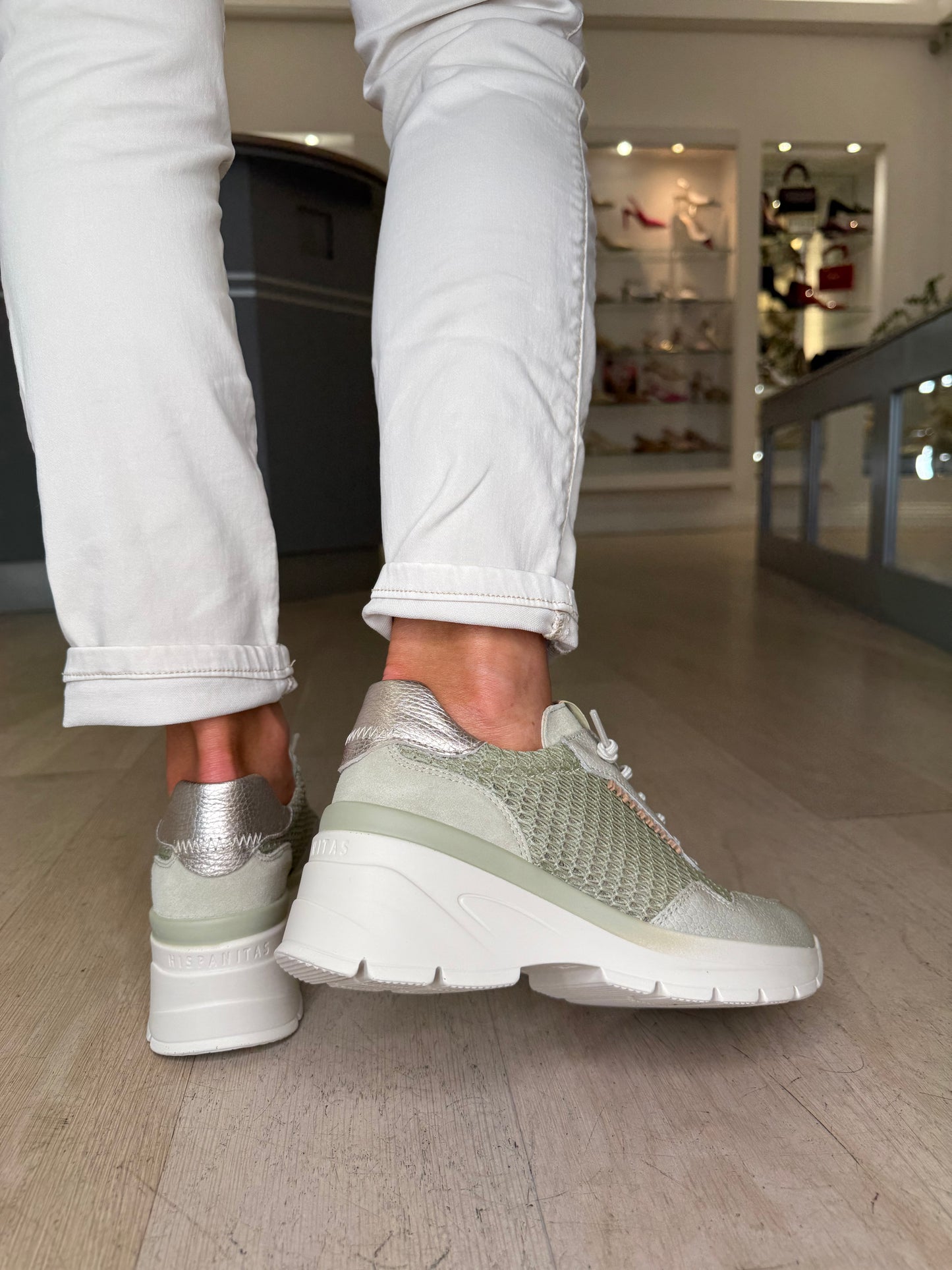 Hispanitas - Soft Green Leather Trainer With Bronze Trim