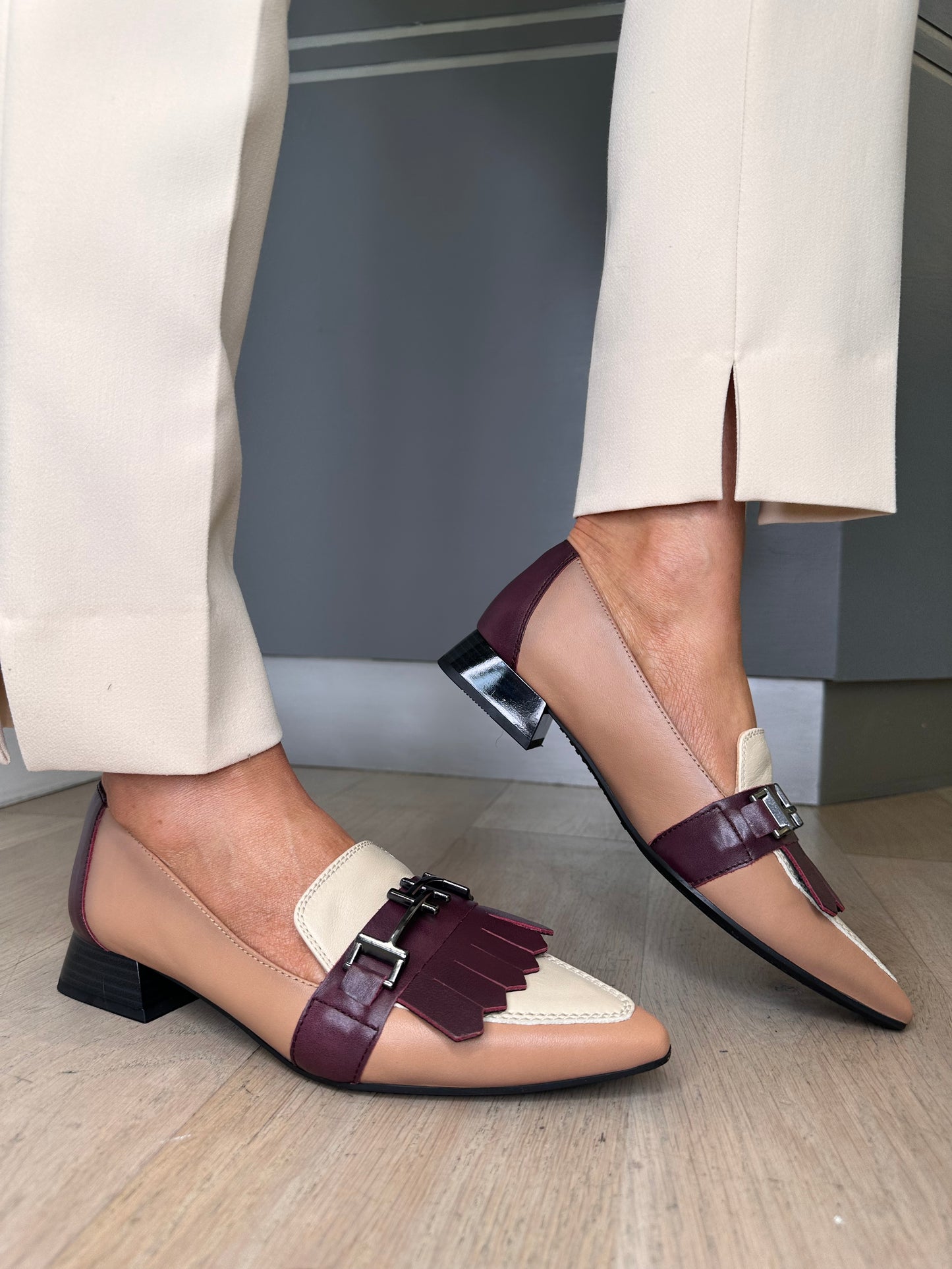 Hispanitas - Dali Almond / Wine / Cream Leather Pointy Toe Slip On Loafer