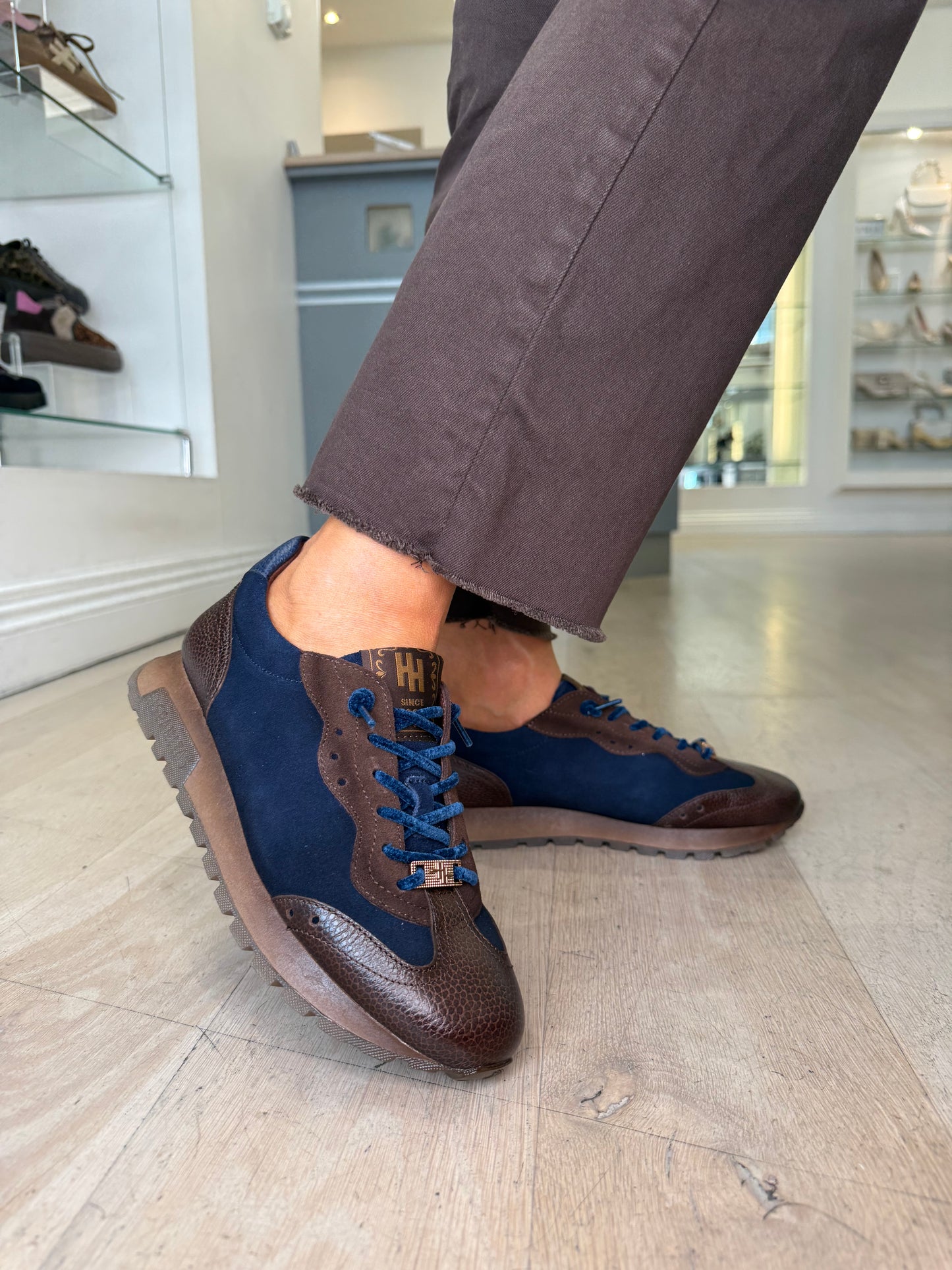 Hispanitas - Rich Brown Leather/ Navy Suede Pull On Trainer
