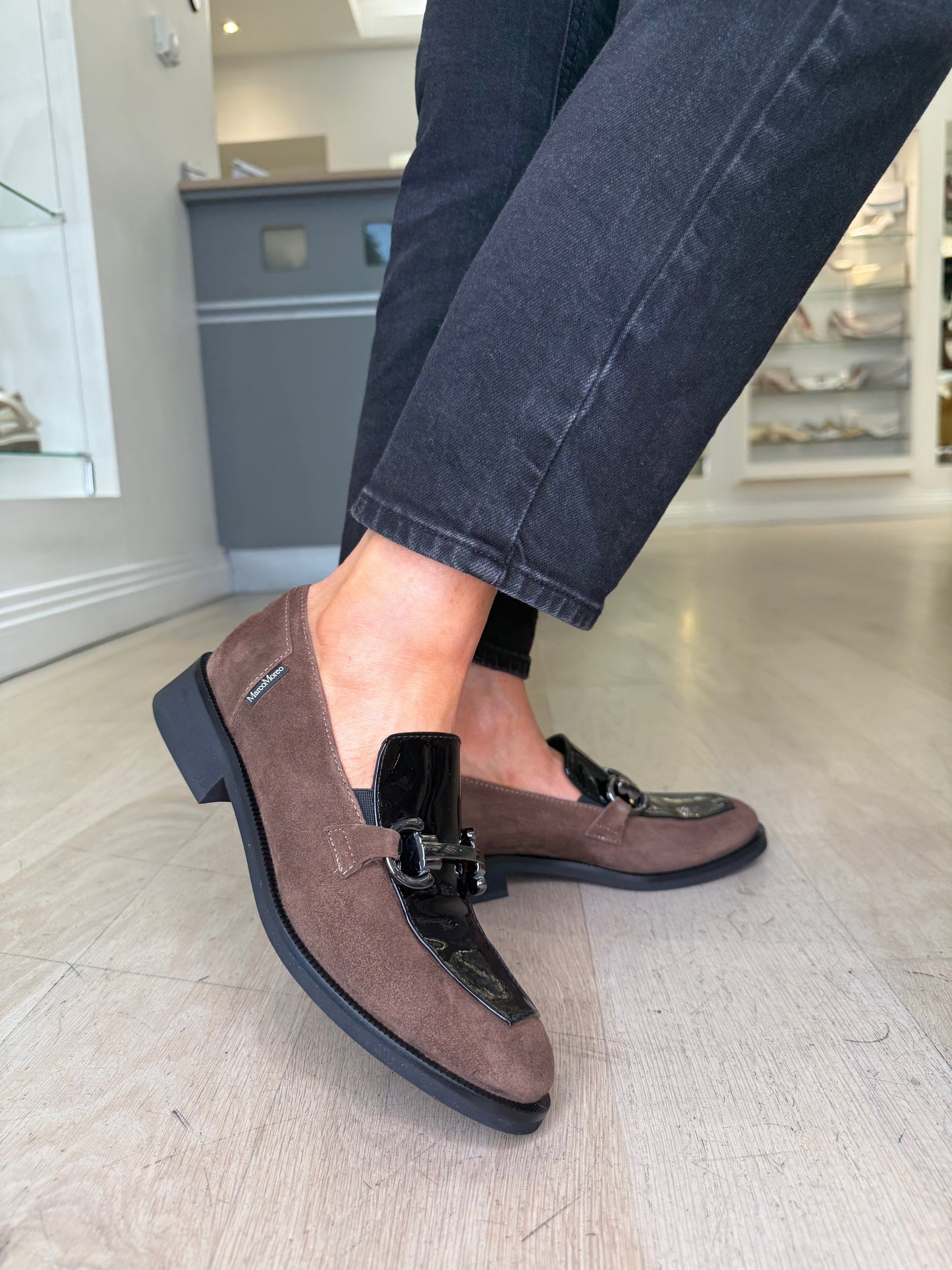 Marco Moreo - Brown Suede & Black Patent Slip On Loafer