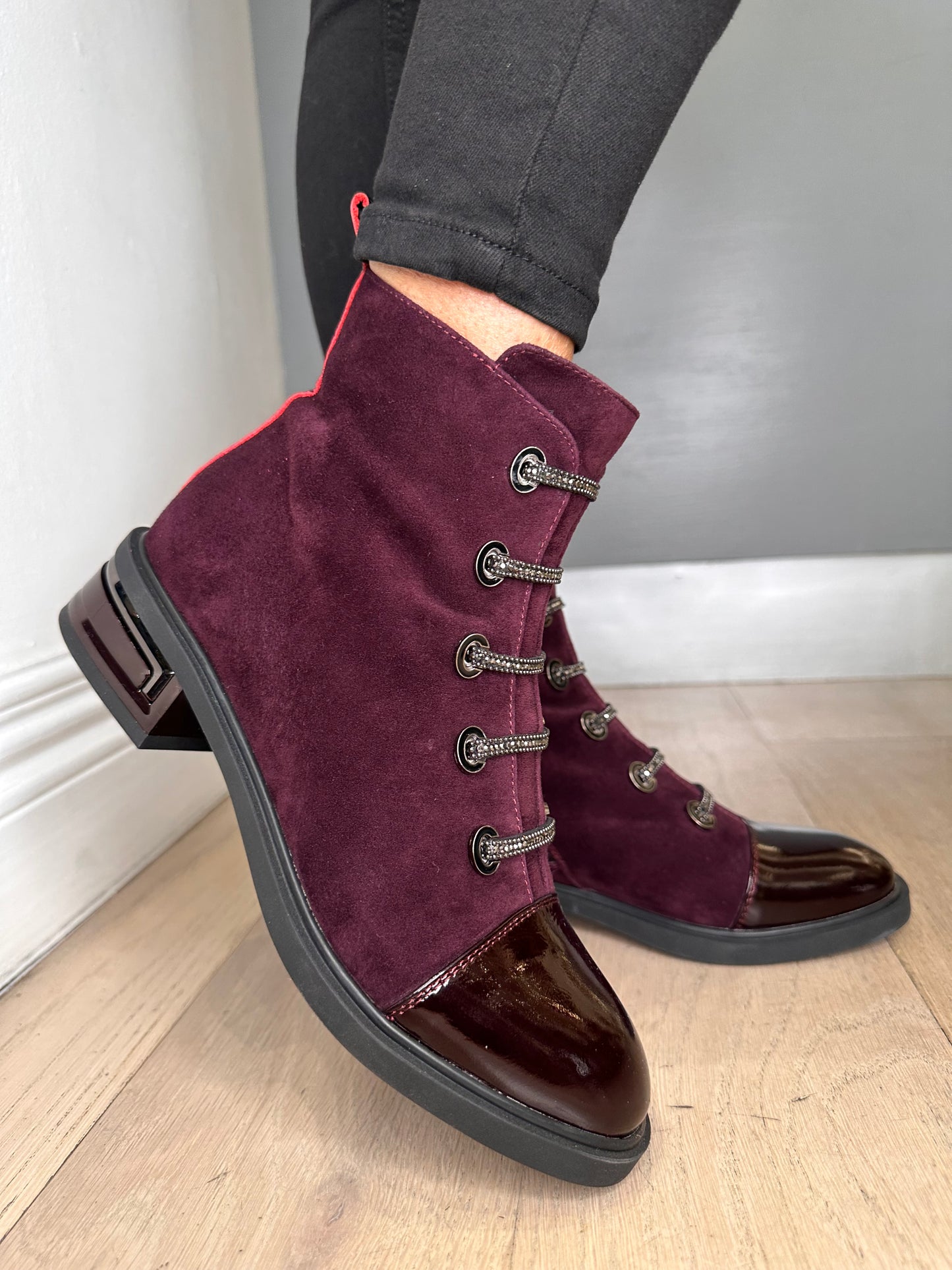 Loretta Vitale - Wine Suede & Patent Toe Mix Chelsea Style Boot