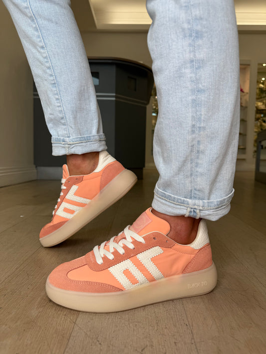 Back 70 - Peach Suede & Fabric Mix Platform Trainer