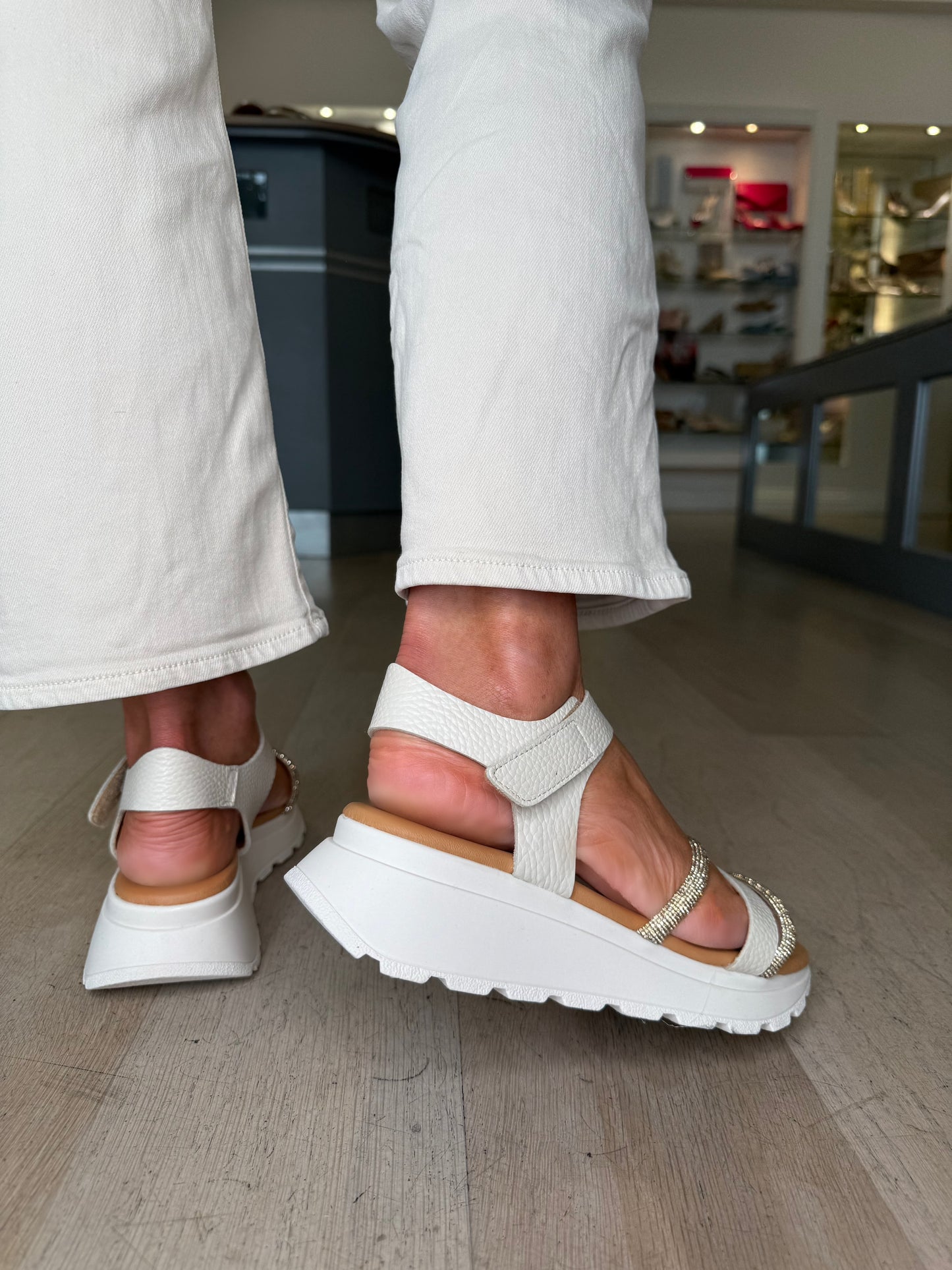 Oh My Sandals - Soft Cream Strappy Diamante Sporty Sole Sandal